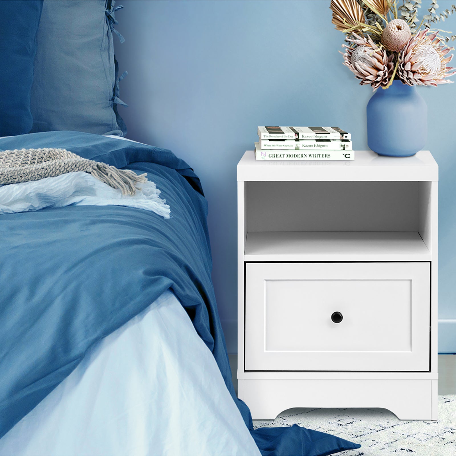 Oikiture Bedside Tables Drawers Bedroom Hamptons Furniture Storage Cabinet - Sunyee