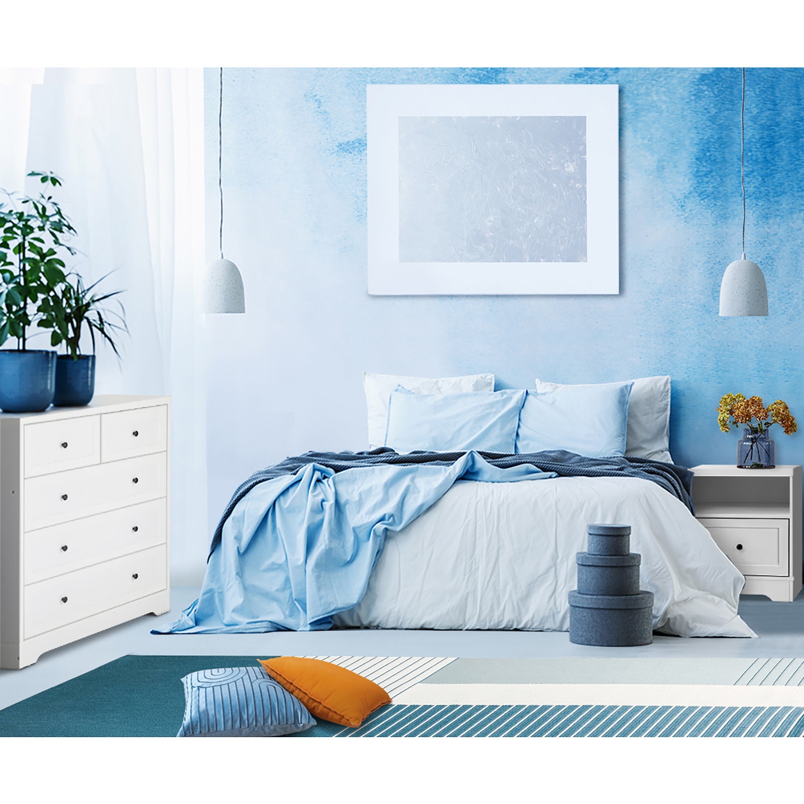 Oikiture Bedside Tables Drawers Bedroom Hamptons Furniture Storage Cabinet - Sunyee