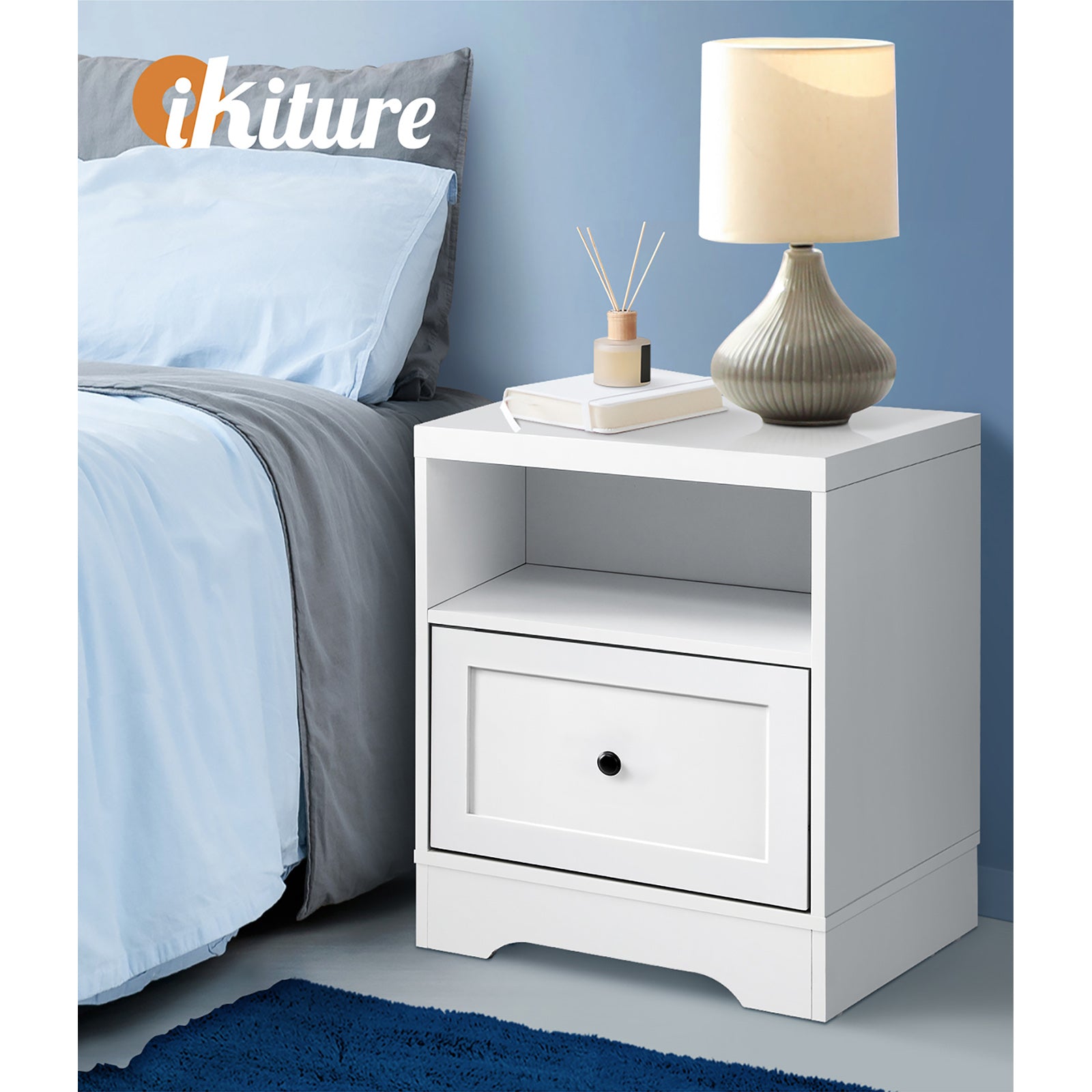 Oikiture Bedside Tables Drawers Bedroom Hamptons Furniture Storage Cabinet - Sunyee