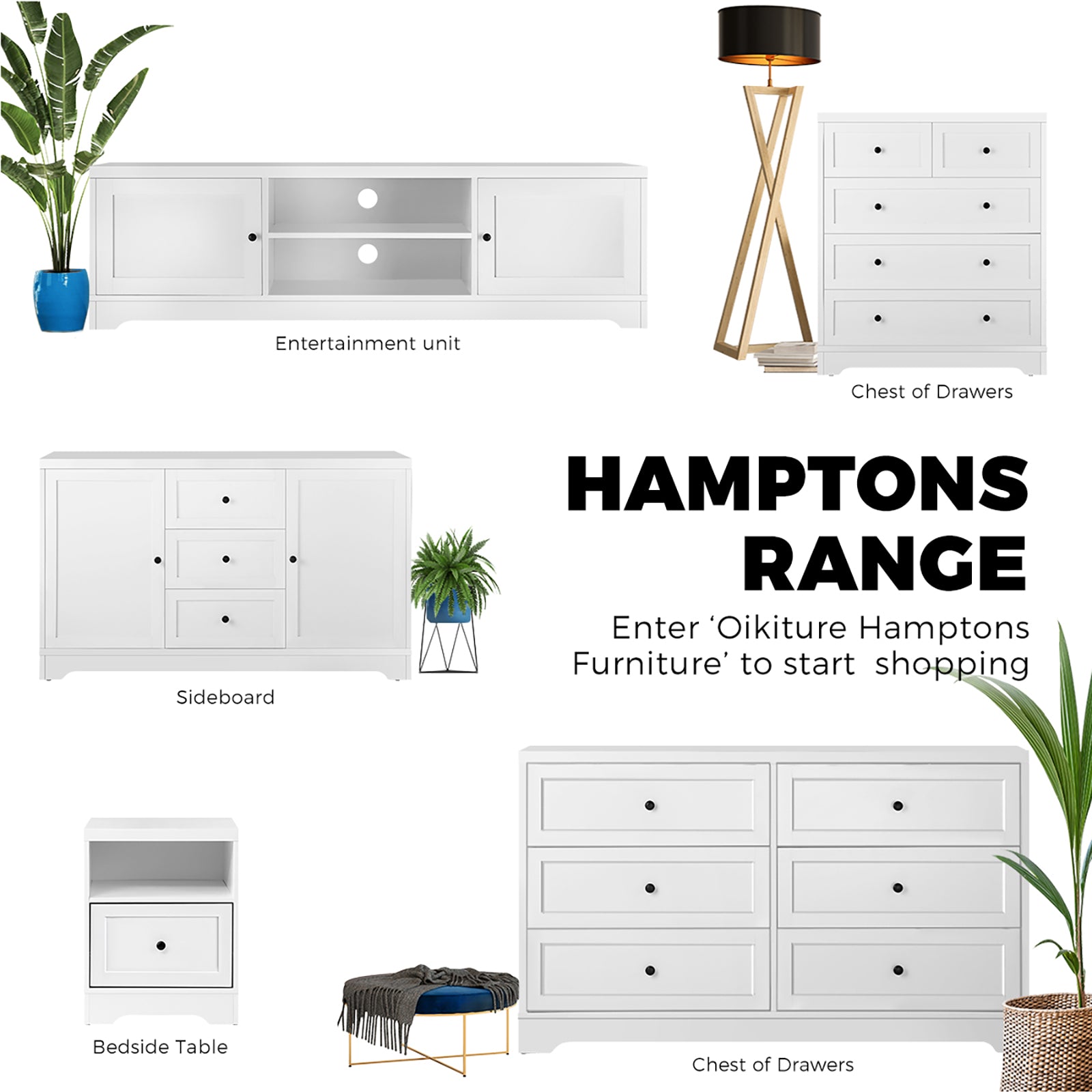 Oikiture Bedside Tables Drawers Bedroom Hamptons Furniture Storage Cabinet - Sunyee