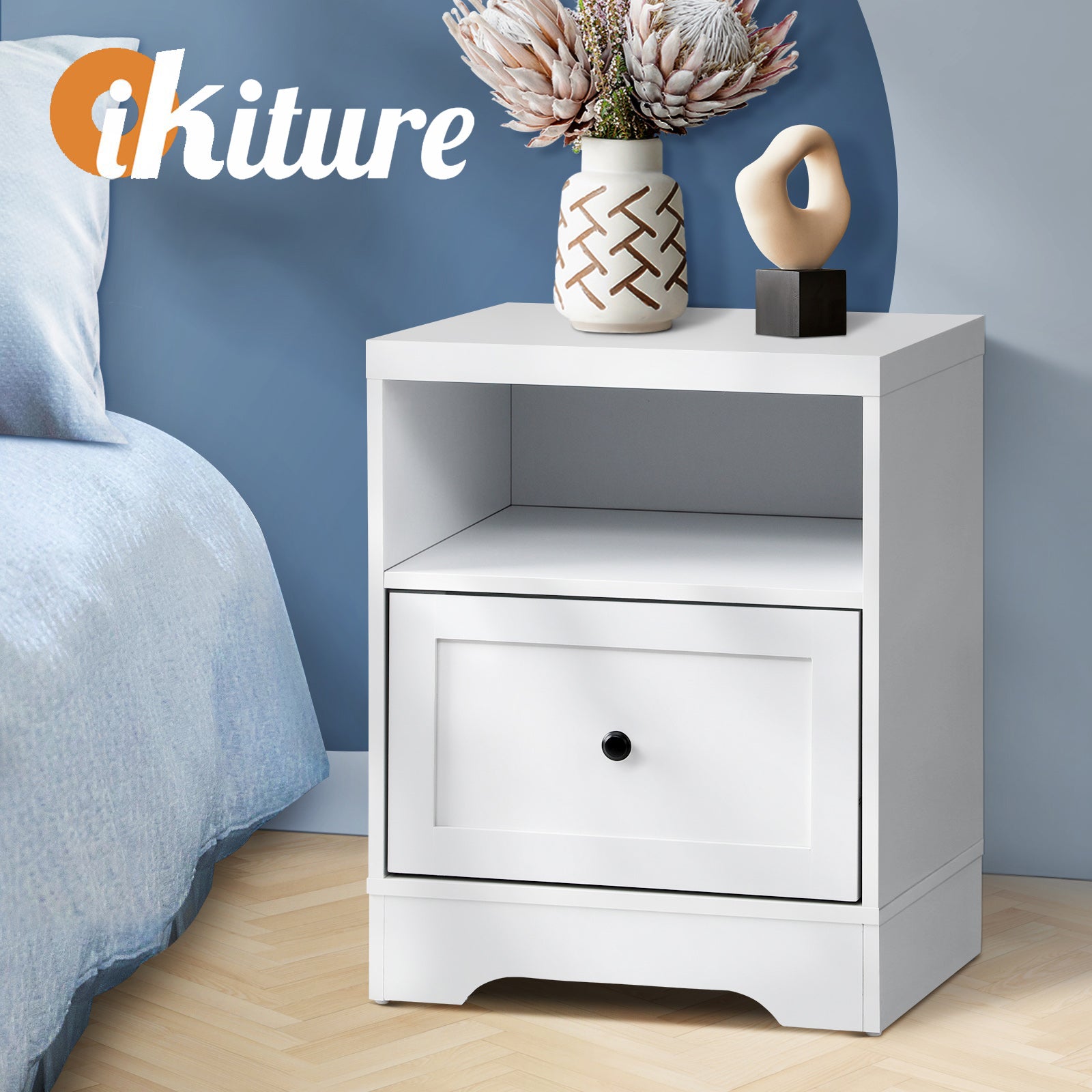 Oikiture Bedside Tables Drawers Bedroom Hamptons Furniture Storage Cabinet - Sunyee
