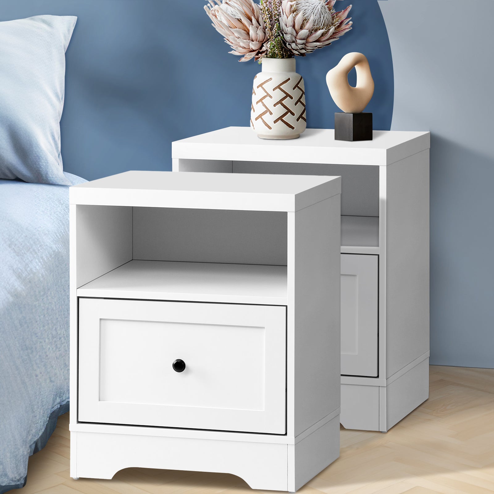 Oikiture 2PCS Bedside Tables Nightstand Hamptons Furniture - Sunyee
