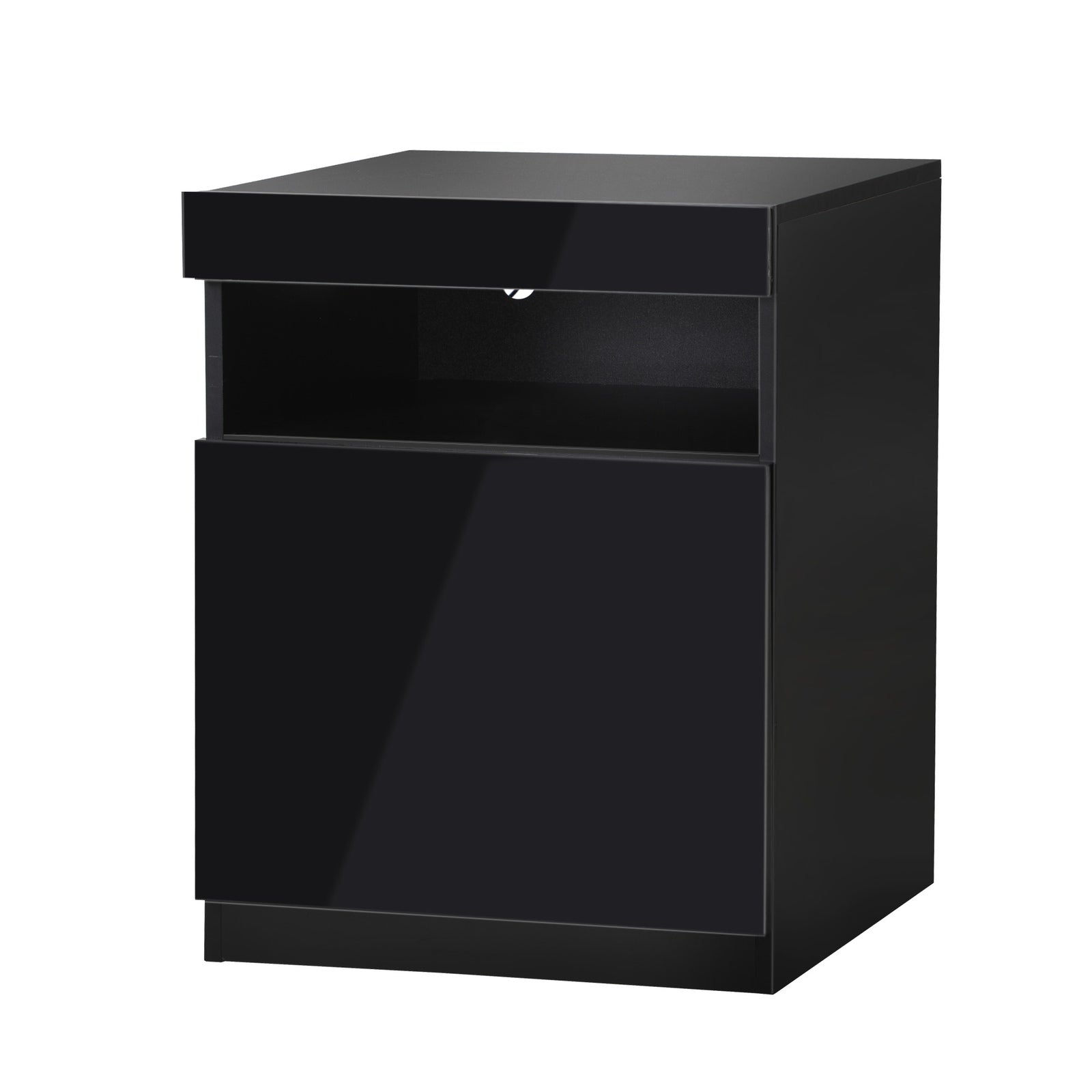 Oikiture Bedside Table LED Nightstand Shelf Side End Table Storage Cabinet Black - Sunyee