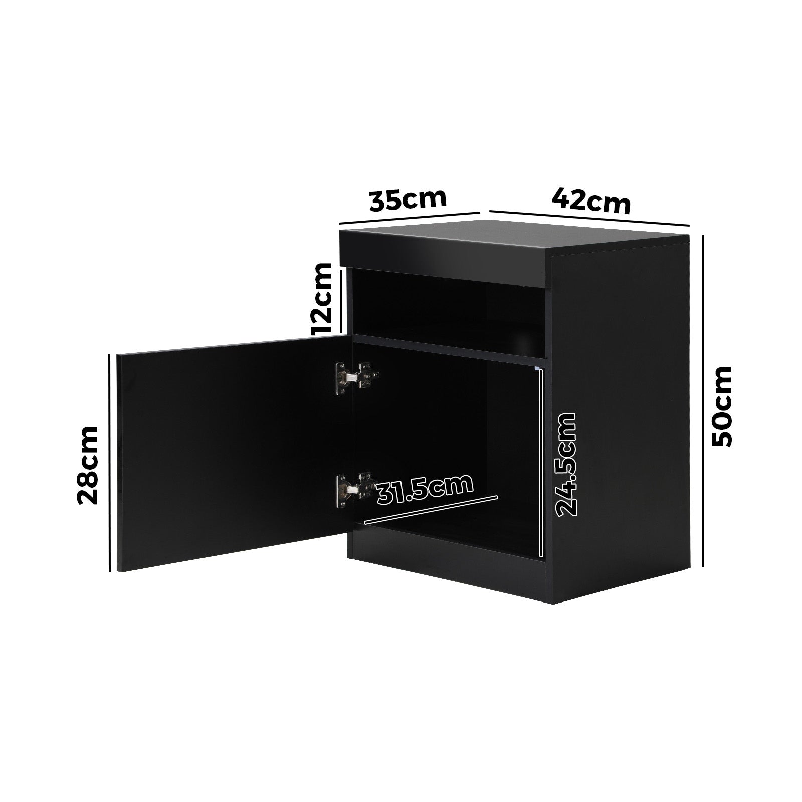 Oikiture Bedside Table LED Nightstand Shelf Side End Table Storage Cabinet Black - Sunyee