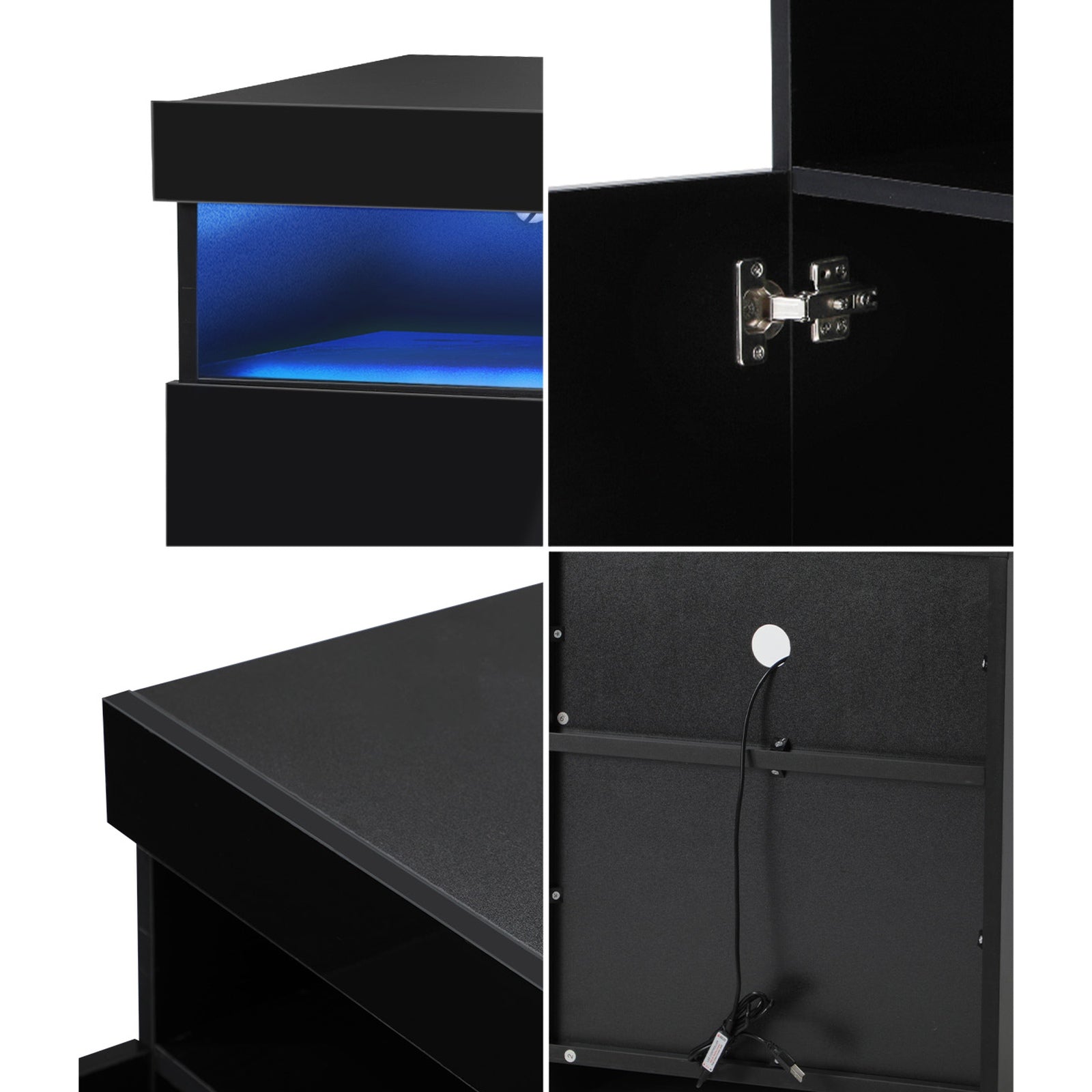 Oikiture Bedside Tables Set of 2 LED Nightstand Shelf Side End Table Black - Sunyee