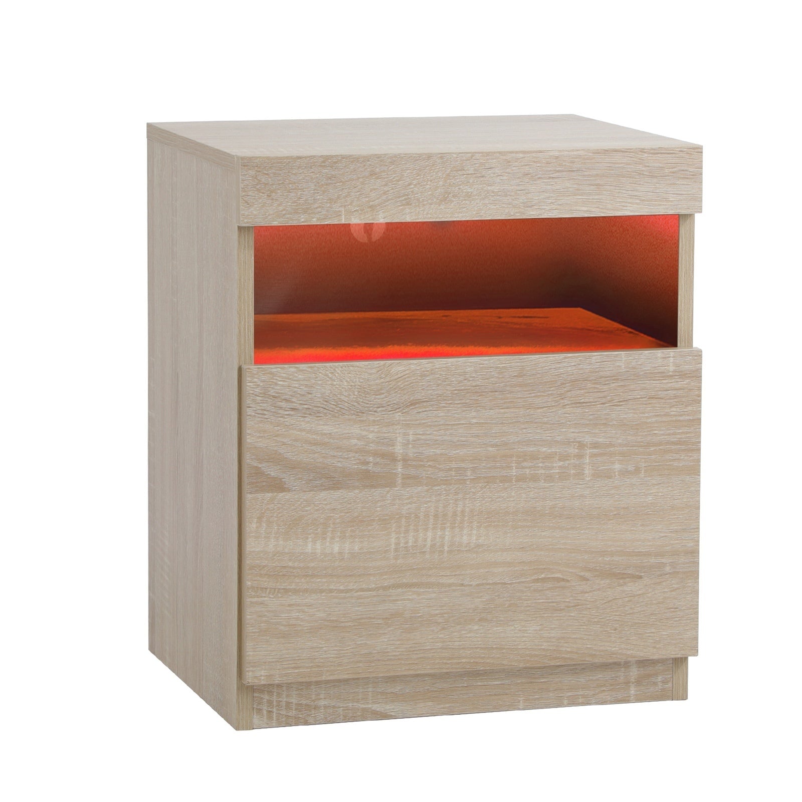 Oikiture Bedside Table LED Nightstand Shelf Side End Table Storage Cabinet