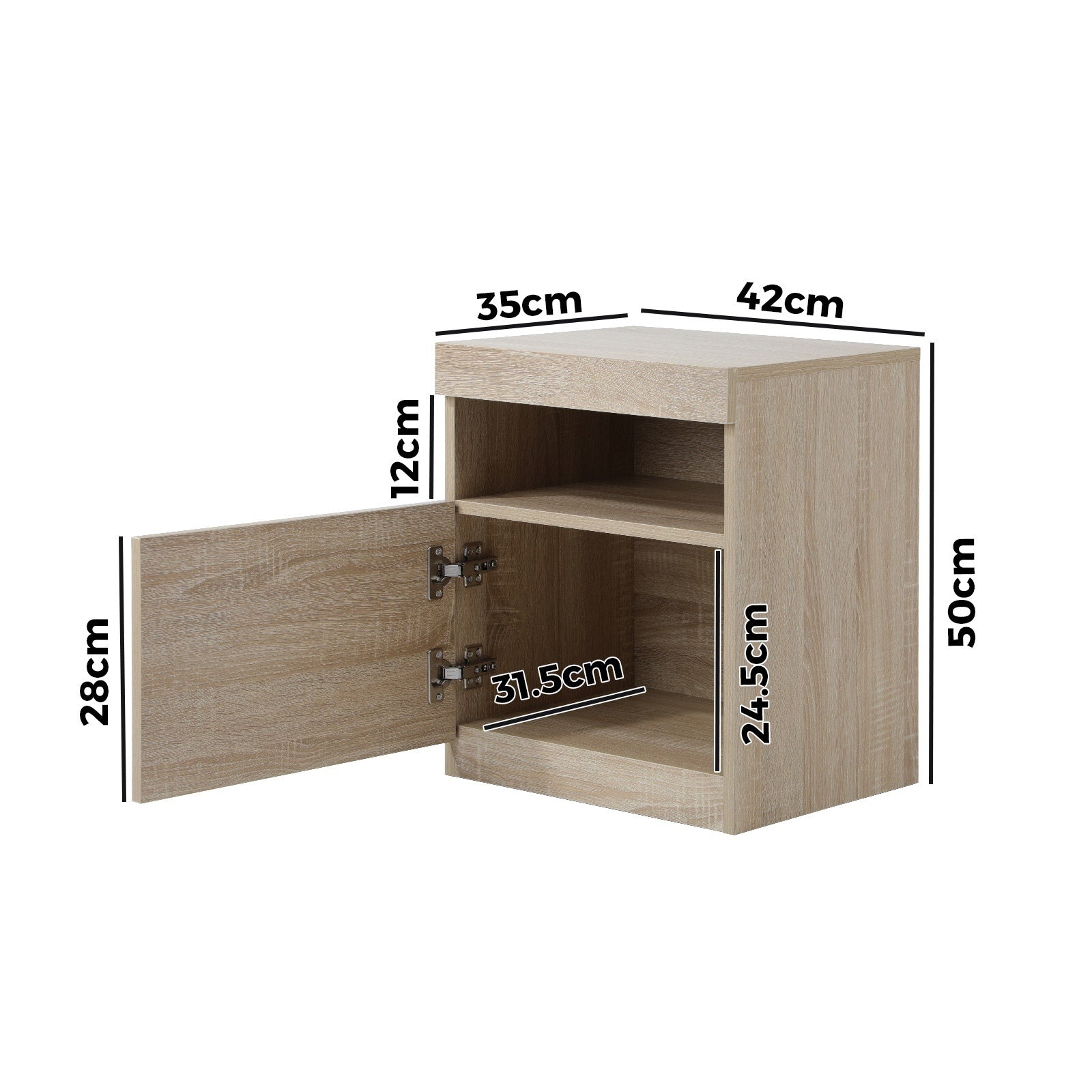 Oikiture Bedside Tables Set of 2 LED Nightstand Shelf Side End Table Natural