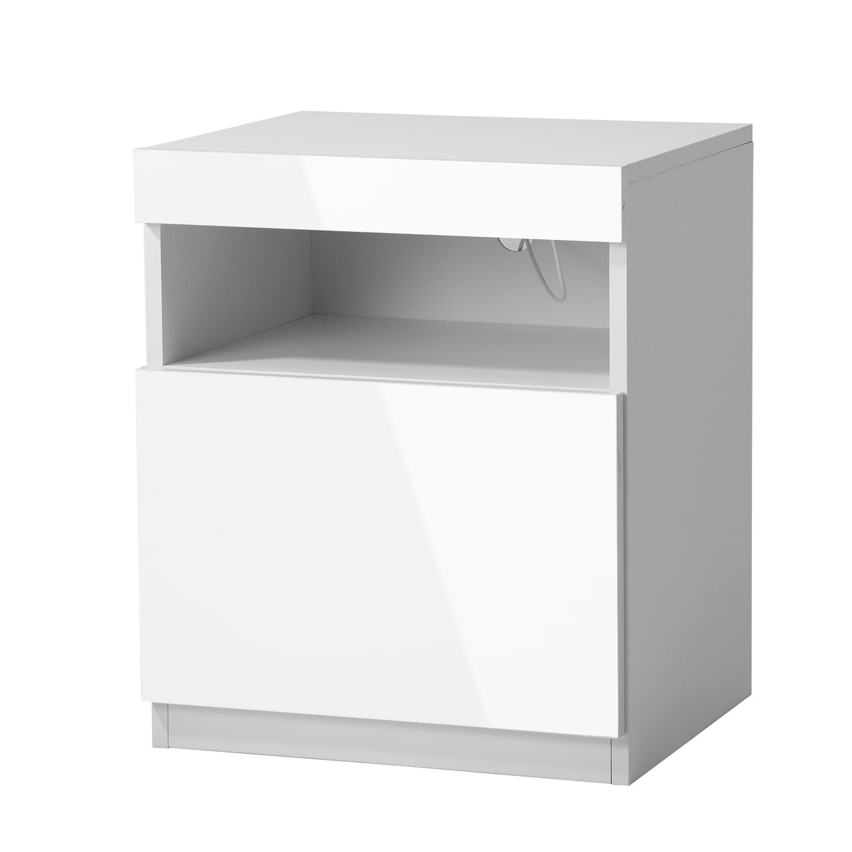 Oikiture Bedside Table LED Nightstand Shelf Side End Table Storage Cabinet White - Sunyee