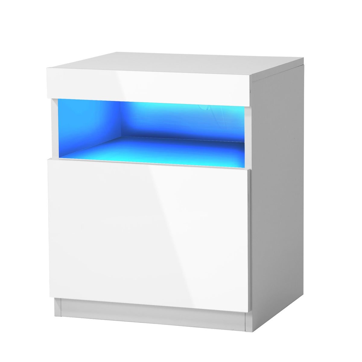 Oikiture Bedside Table LED Nightstand Shelf Side End Table Storage Cabinet White - Sunyee