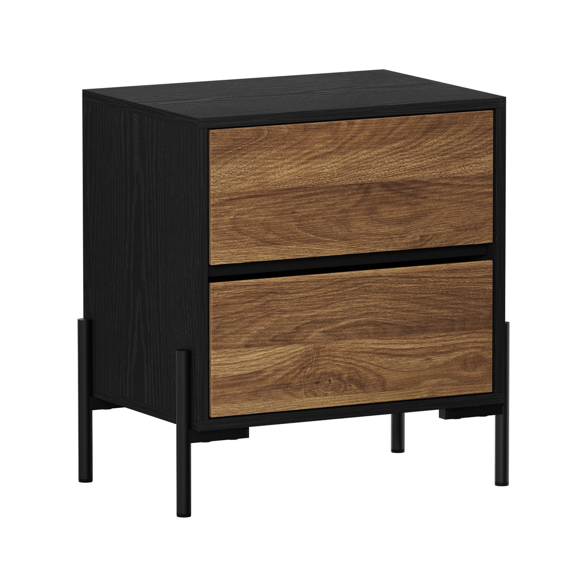 Oikiture Bedside Table 2 Drawers Side End Bedroom Storage Nightstand Walnut - Sunyee