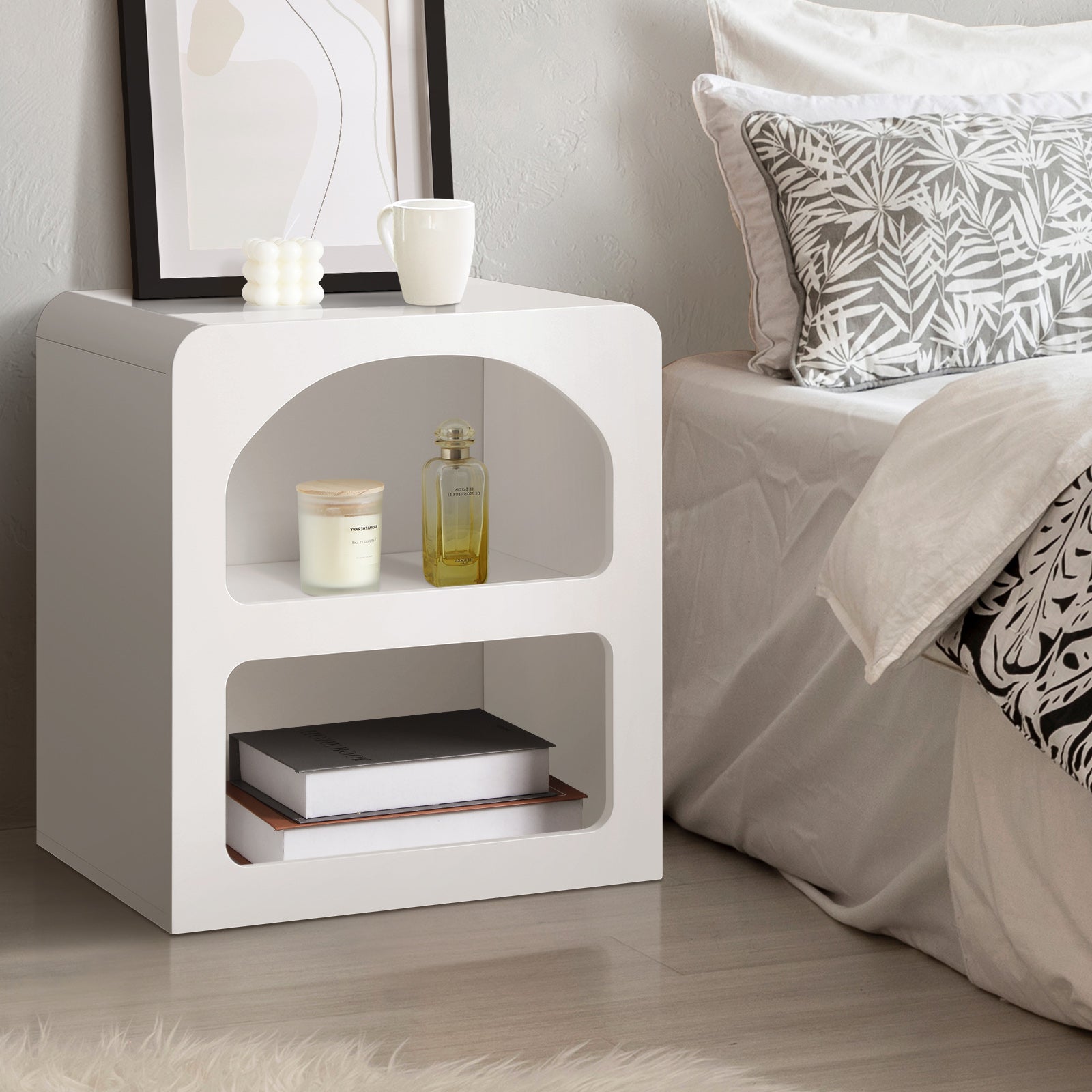 Oikiture Bedside Table Display Shelf Storage Cabinet Nightstand White - Sunyee