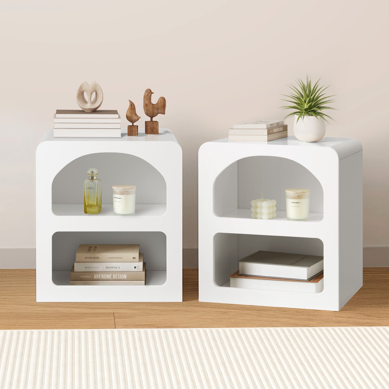 Oikiture Bedside Tables Set of 2 Display Shelf Storage Cabinet Nightstand White - Sunyee