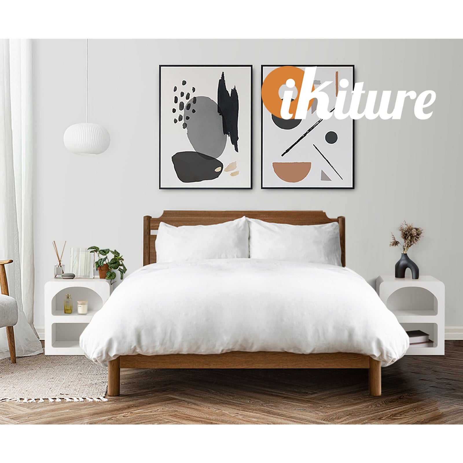 Oikiture Bedside Tables Set of 2 Display Shelf Storage Cabinet Nightstand White - Sunyee