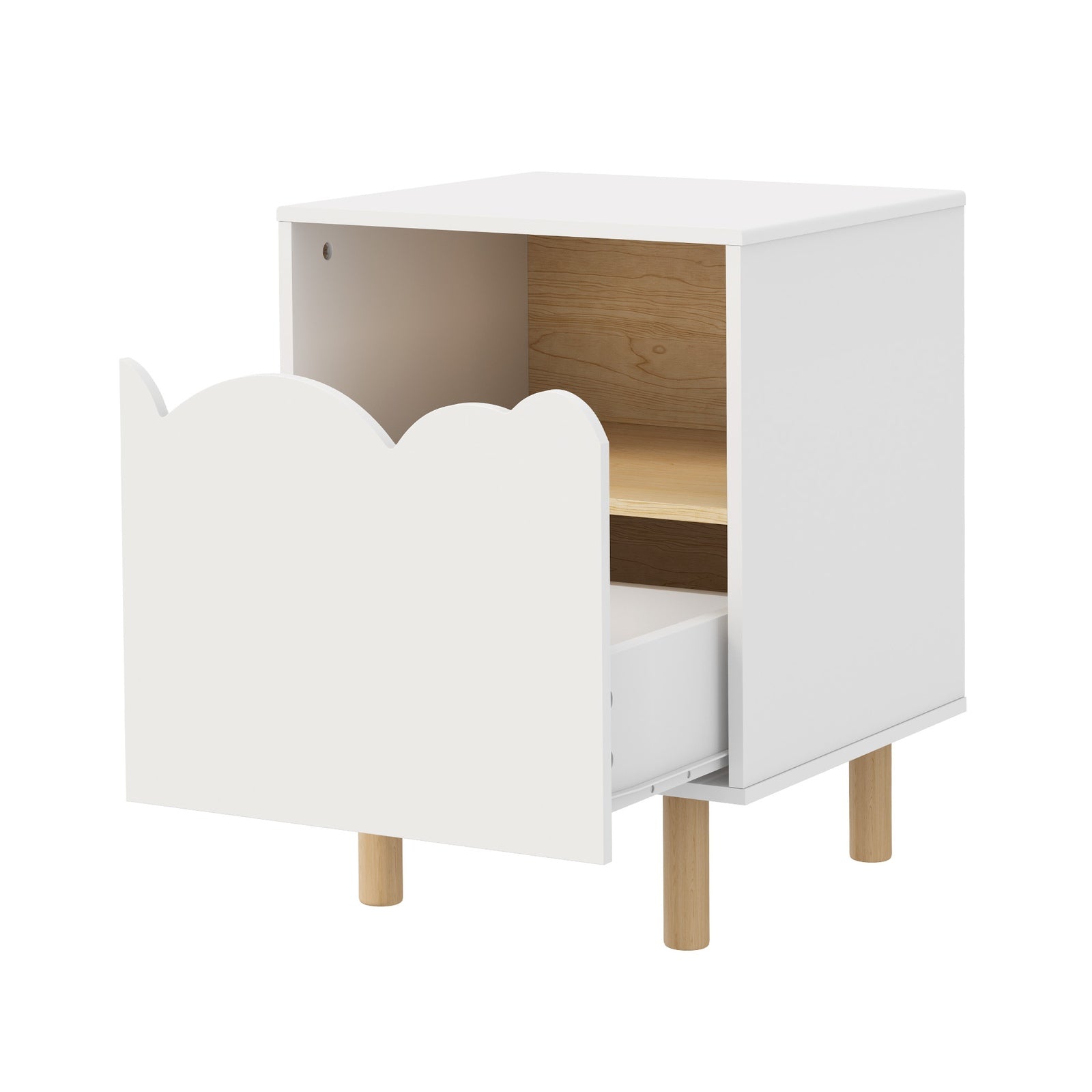 Oikiture 2PC Bedside Table Single Drawer Nightstand Kids Bedroom Storage White