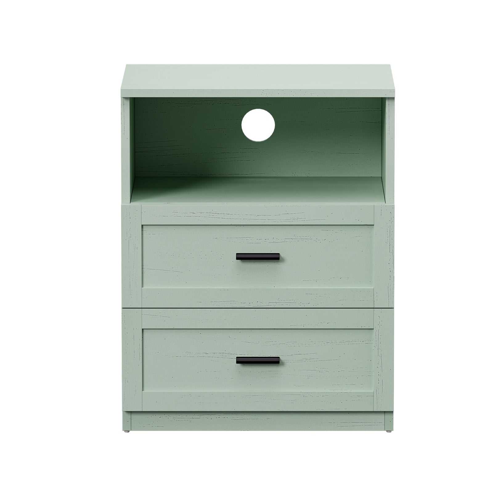 Oikiture Bedside Table 2 Drawers Open Shelf Nightstand Cabinet Green