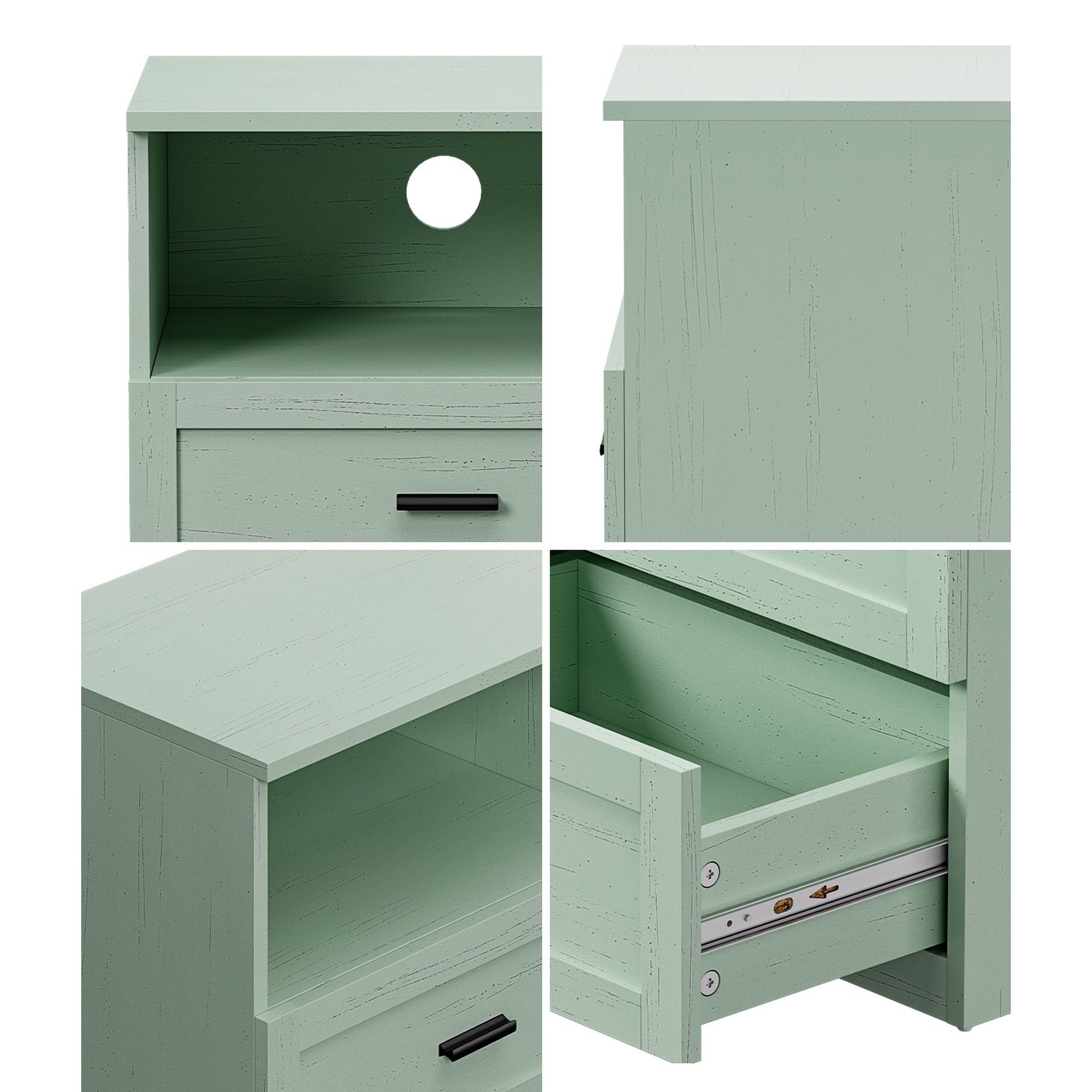 Oikiture Bedside Table 2 Drawers Open Shelf Nightstand Cabinet