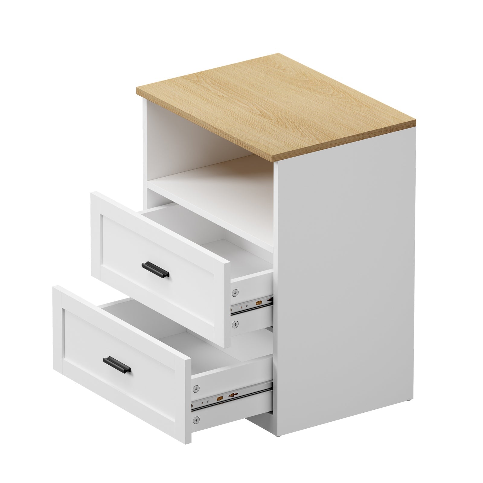 Oikiture Bedside Table 2 Drawers Open Shelf Nightstand Cabinet Natural&White