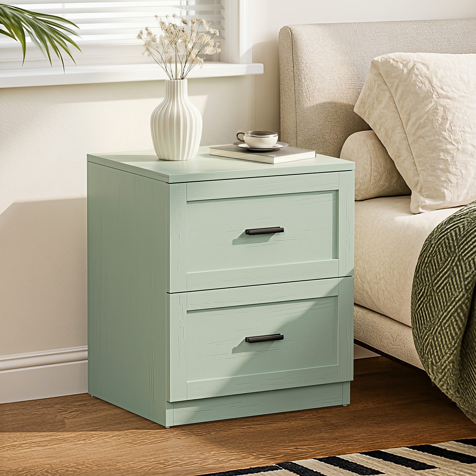 Oikiture Bedside Table 2 Drawers Nightstand Cabinet End Table
