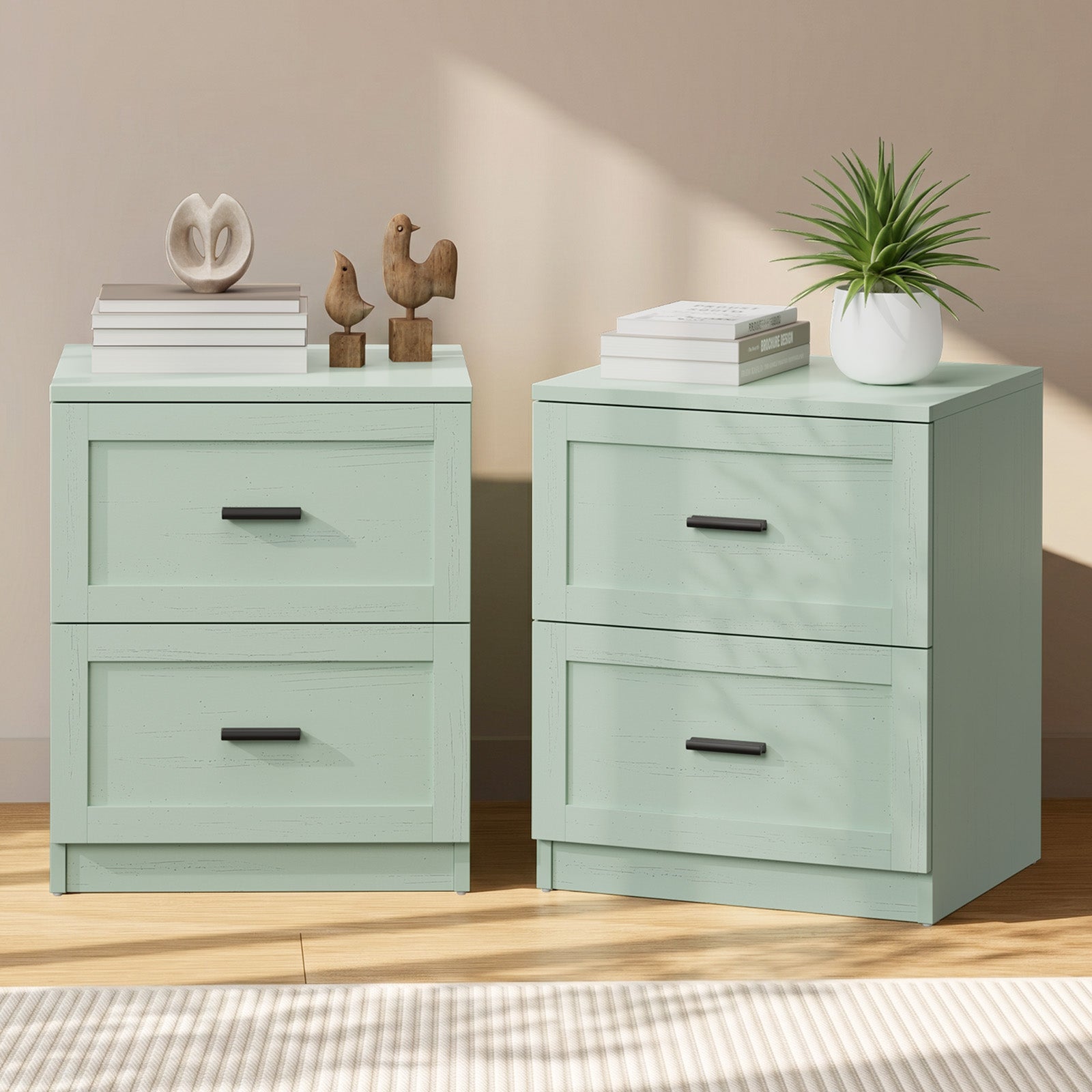 Oikiture 2pc Bedside Table 2 Drawers Nightstand Cabinet End Table Green