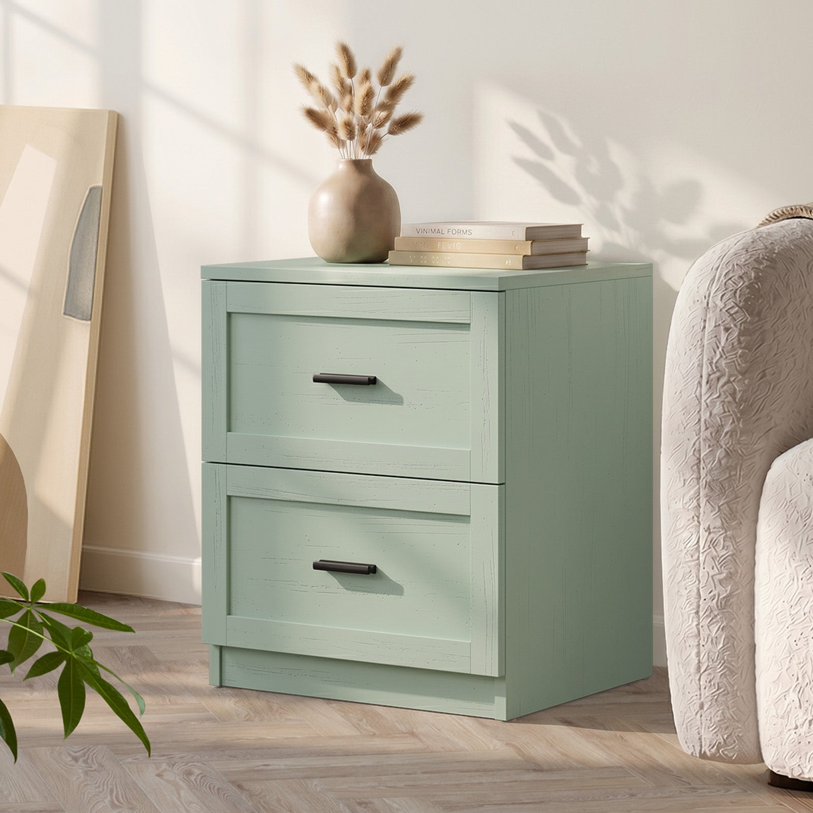 Oikiture 2pc Bedside Table 2 Drawers Nightstand Cabinet End Table Green