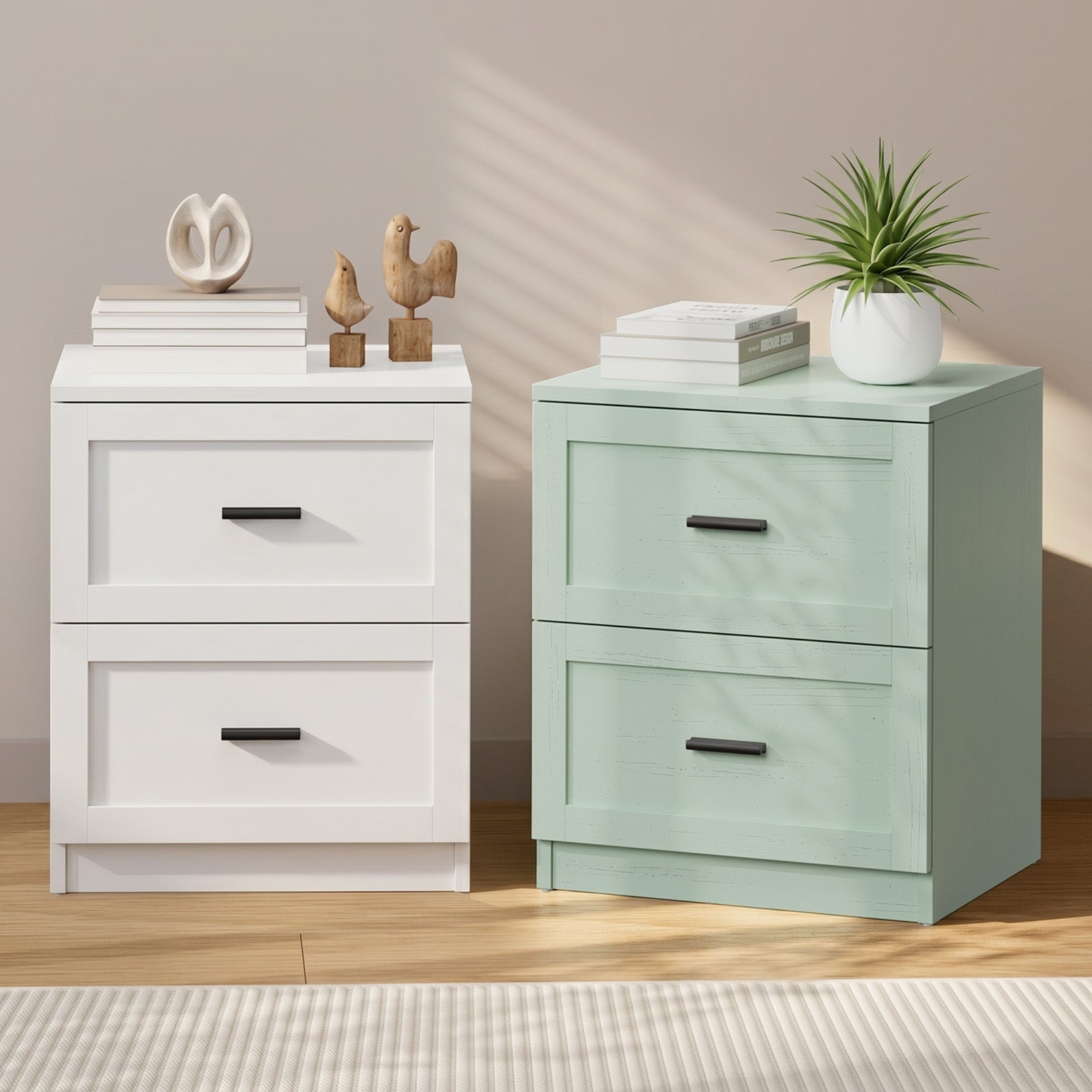 Oikiture Bedside Table 2 Drawers Nightstand Cabinet End Table