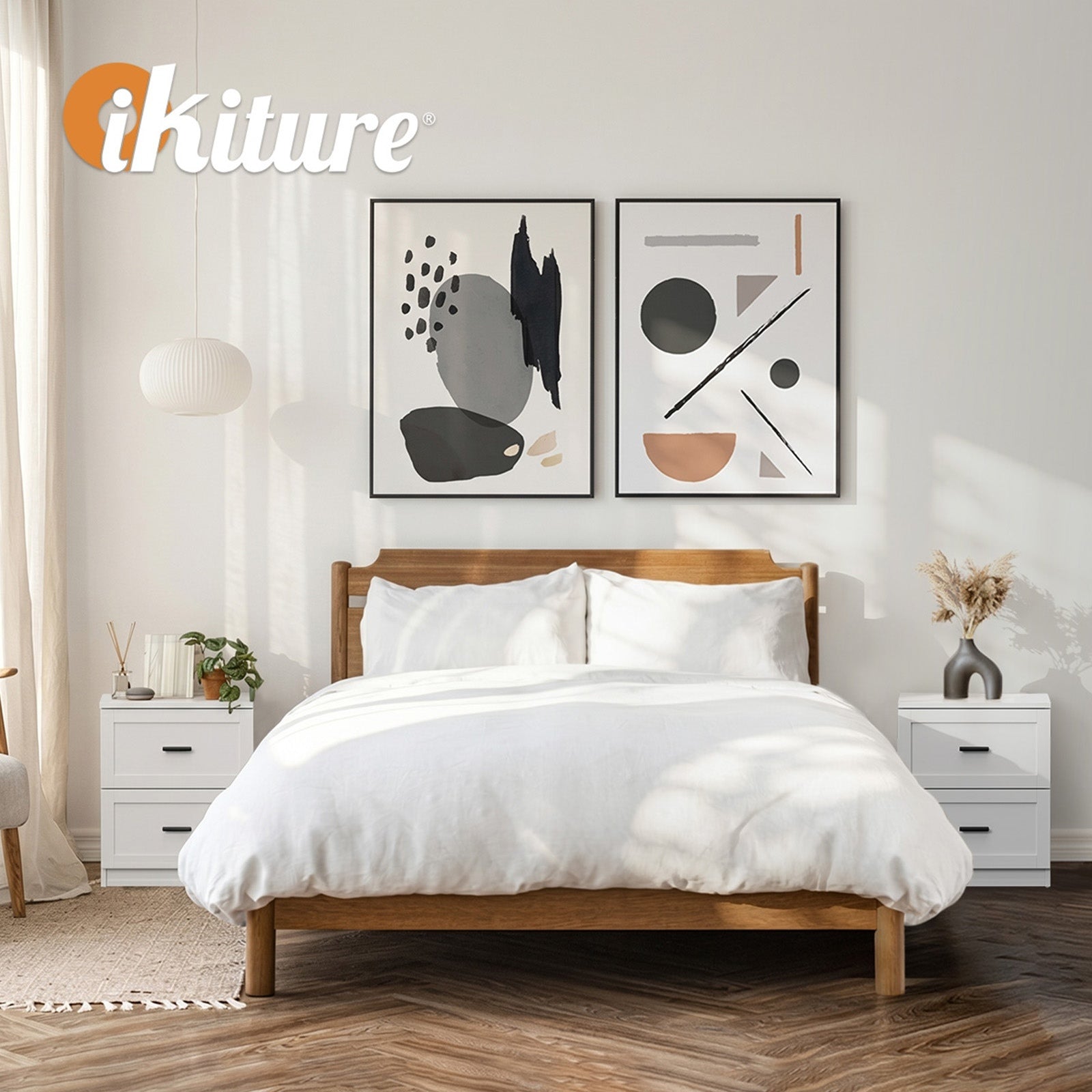 Oikiture Bedside Table 2 Drawers Nightstand Cabinet End Table
