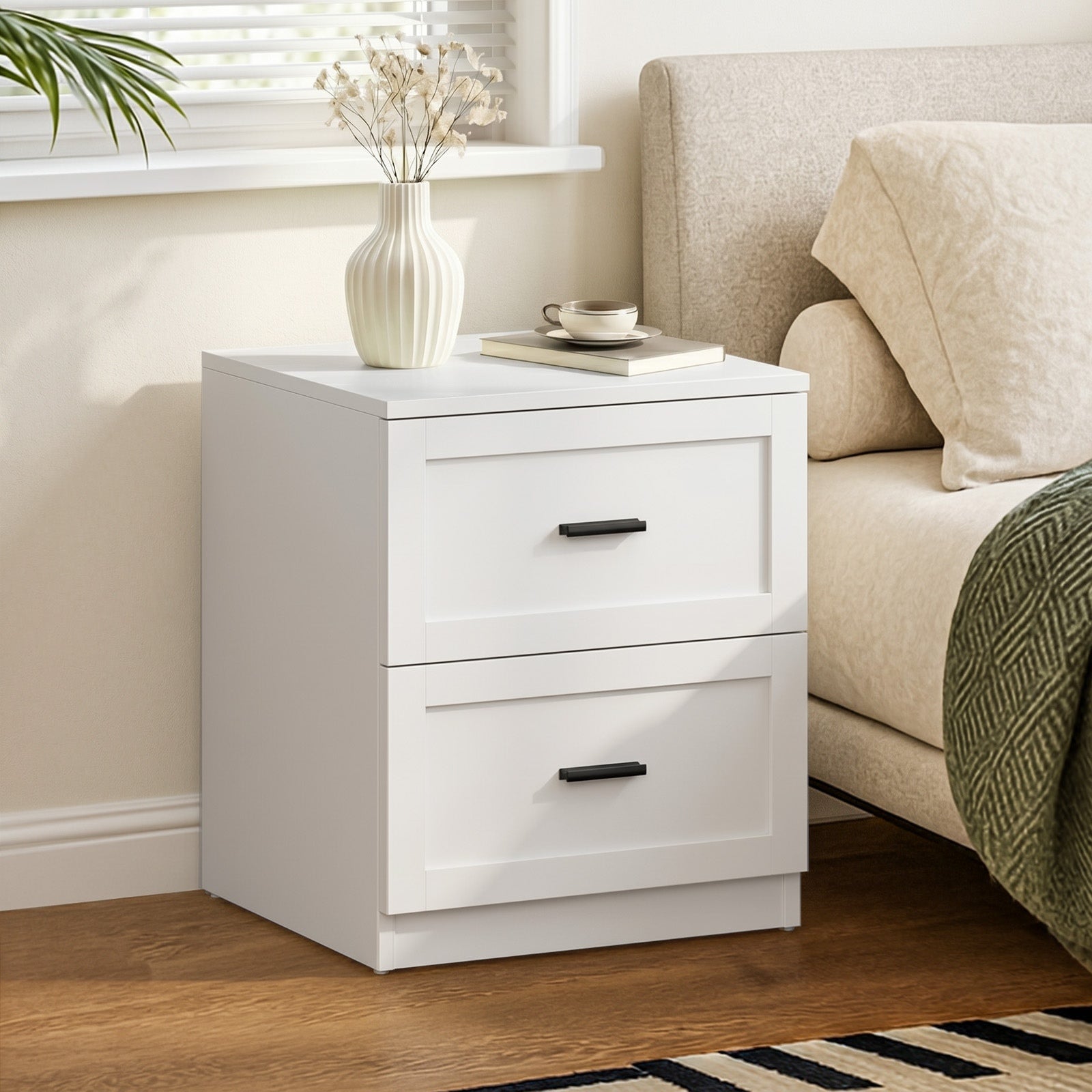 Oikiture Bedside Table 2 Drawers Nightstand Cabinet End Table