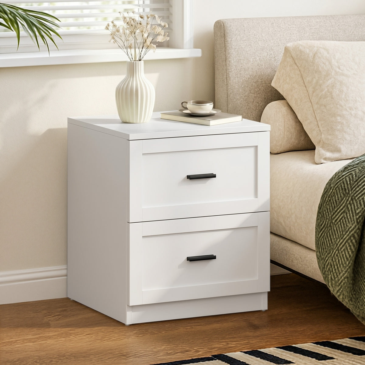 Oikiture Bedside Table 2 Drawers Nightstand Cabinet End Table