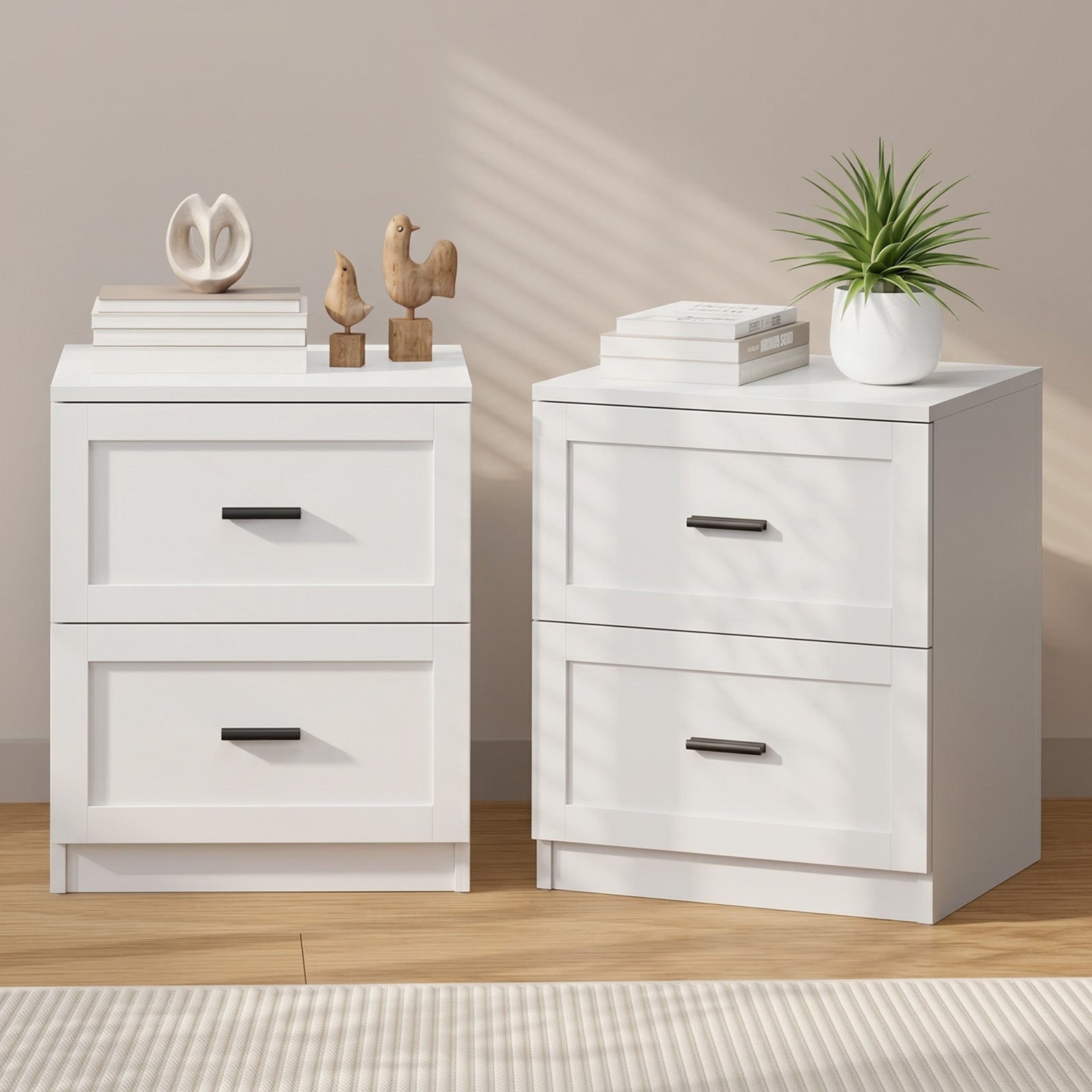 Oikiture 2pc Bedside Table 2 Drawers Nightstand Cabinet End Table White