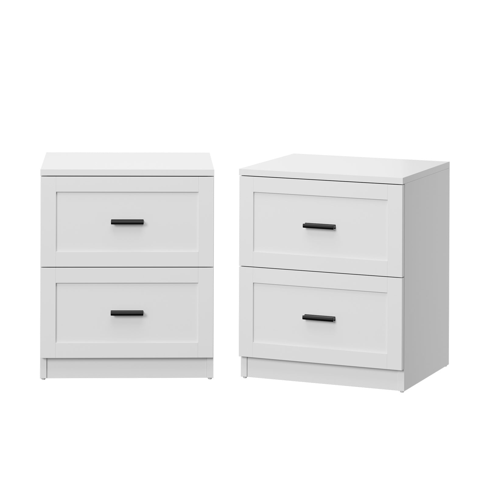 Oikiture 2pc Bedside Table 2 Drawers Nightstand Cabinet End Table White
