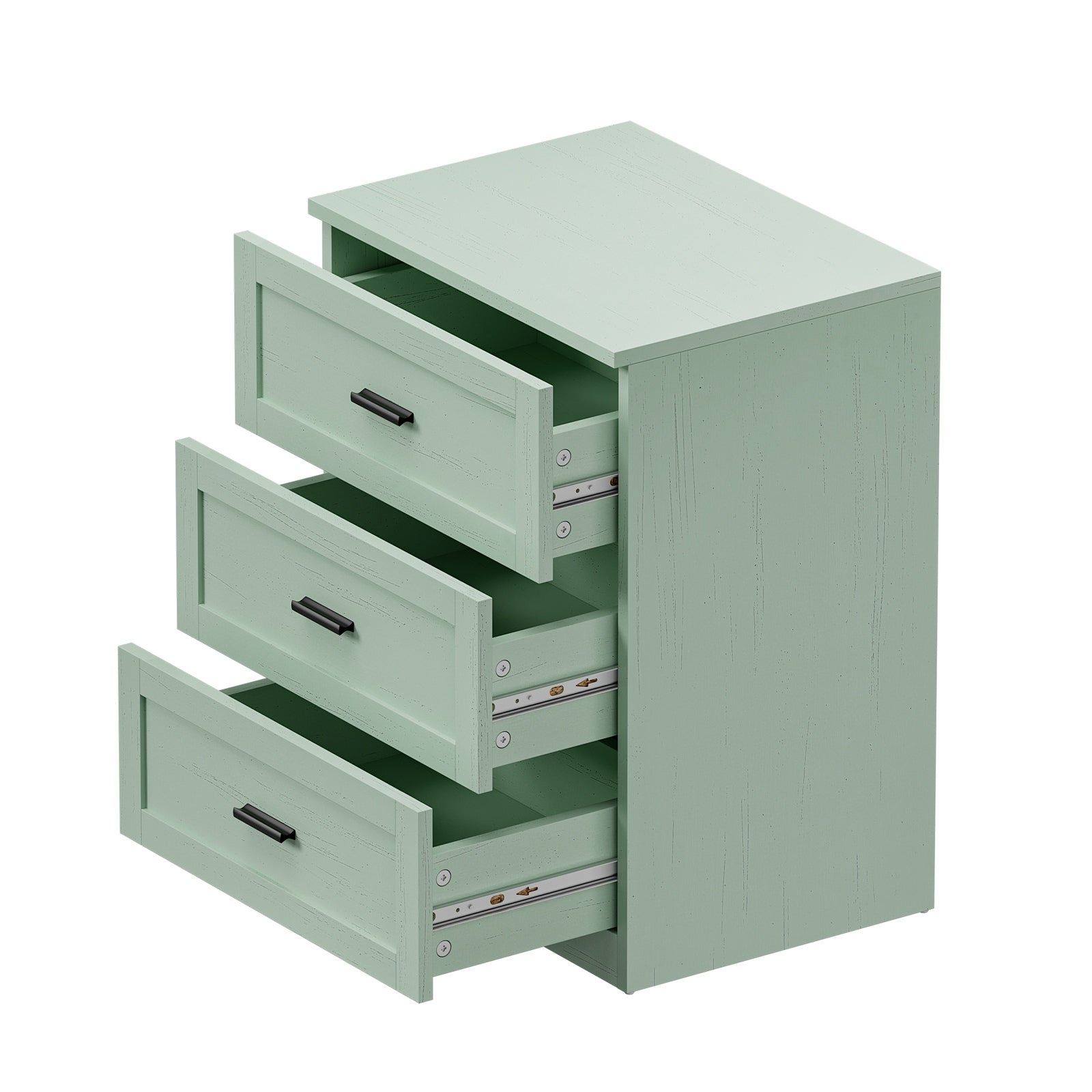 Oikiture Bedside Table 3 Drawers Nightstand Cabinet End Table Green