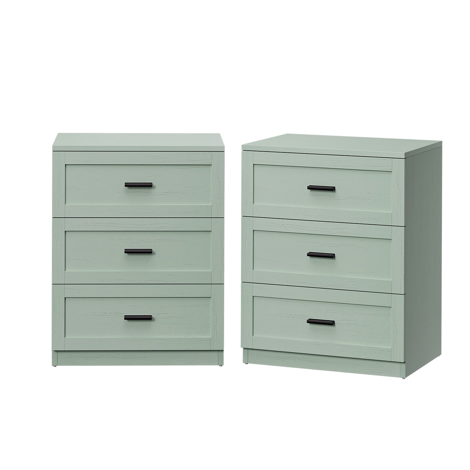 Oikiture 2pc Bedside Table 3 Drawers Nightstand Cabinet End Table Green