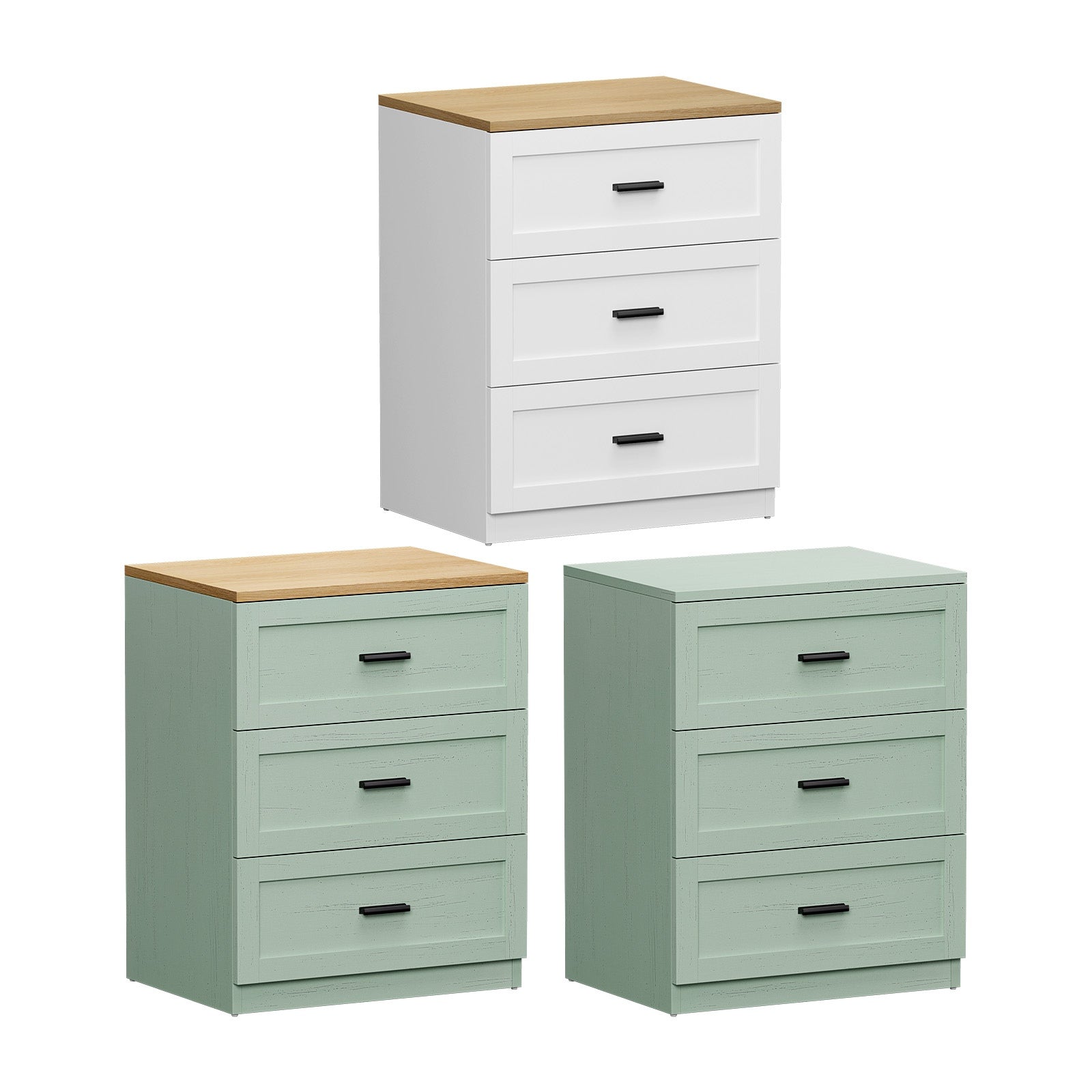 Oikiture Bedside Table 3 Drawers Nightstand Cabinet End Table