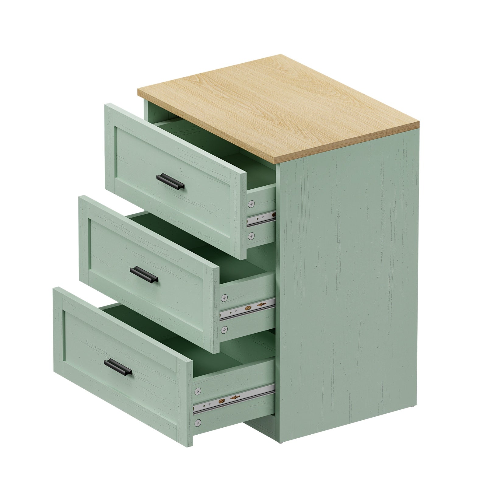 Oikiture Bedside Table 3 Drawers Nightstand Cabinet End Table Natural&Green