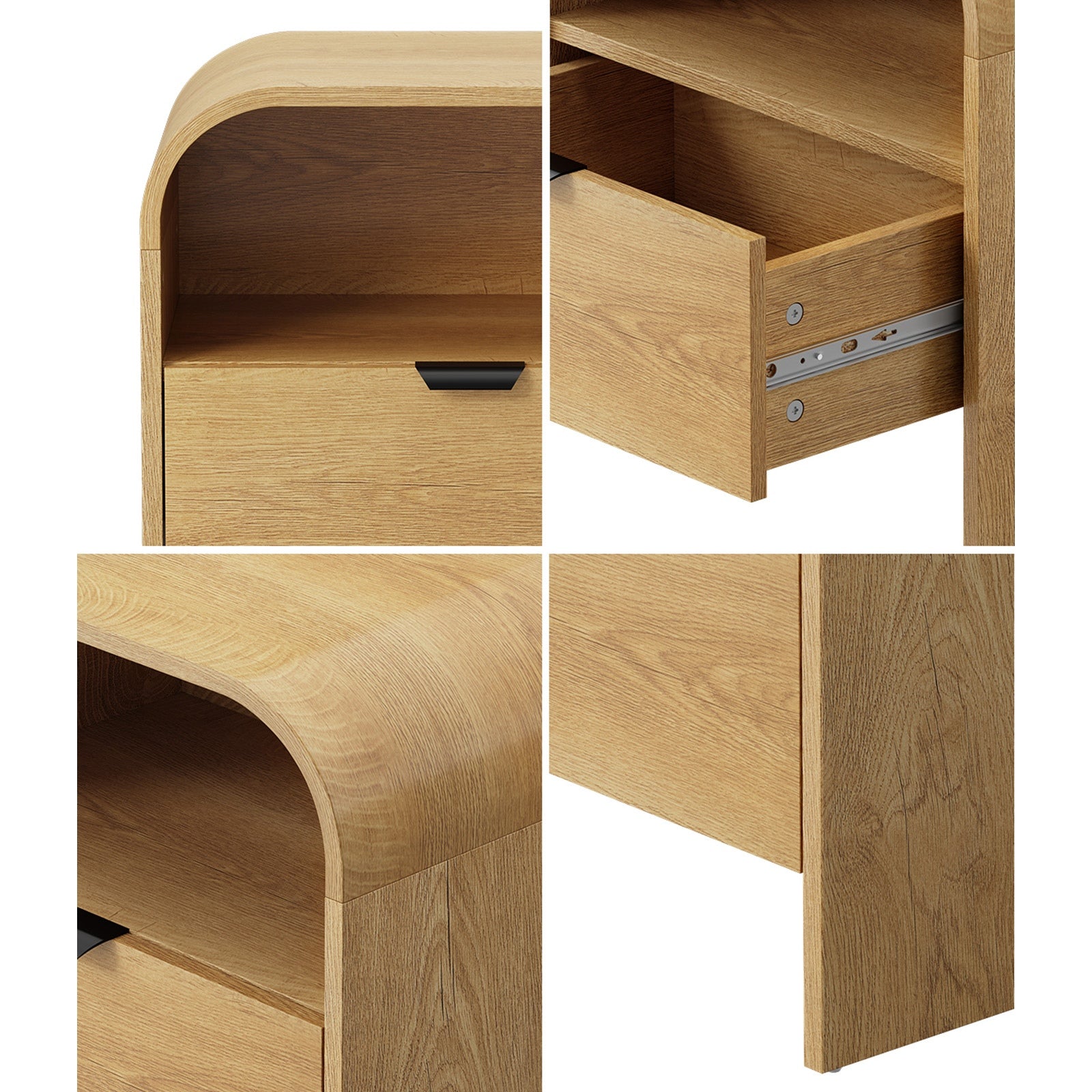 Oikiture Bedside Table Drawer Open Shelf Storage Cabinet Nightstand Natural