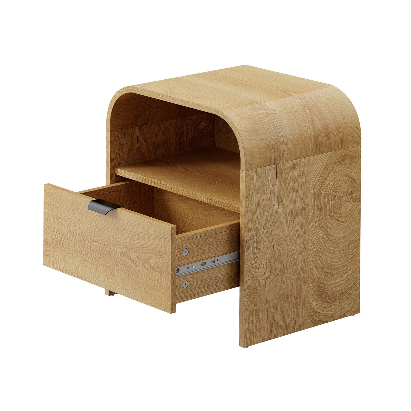 Oikiture 2PC Bedside Table Drawer Open Shelf Storage Cabinet Nightstand Natural