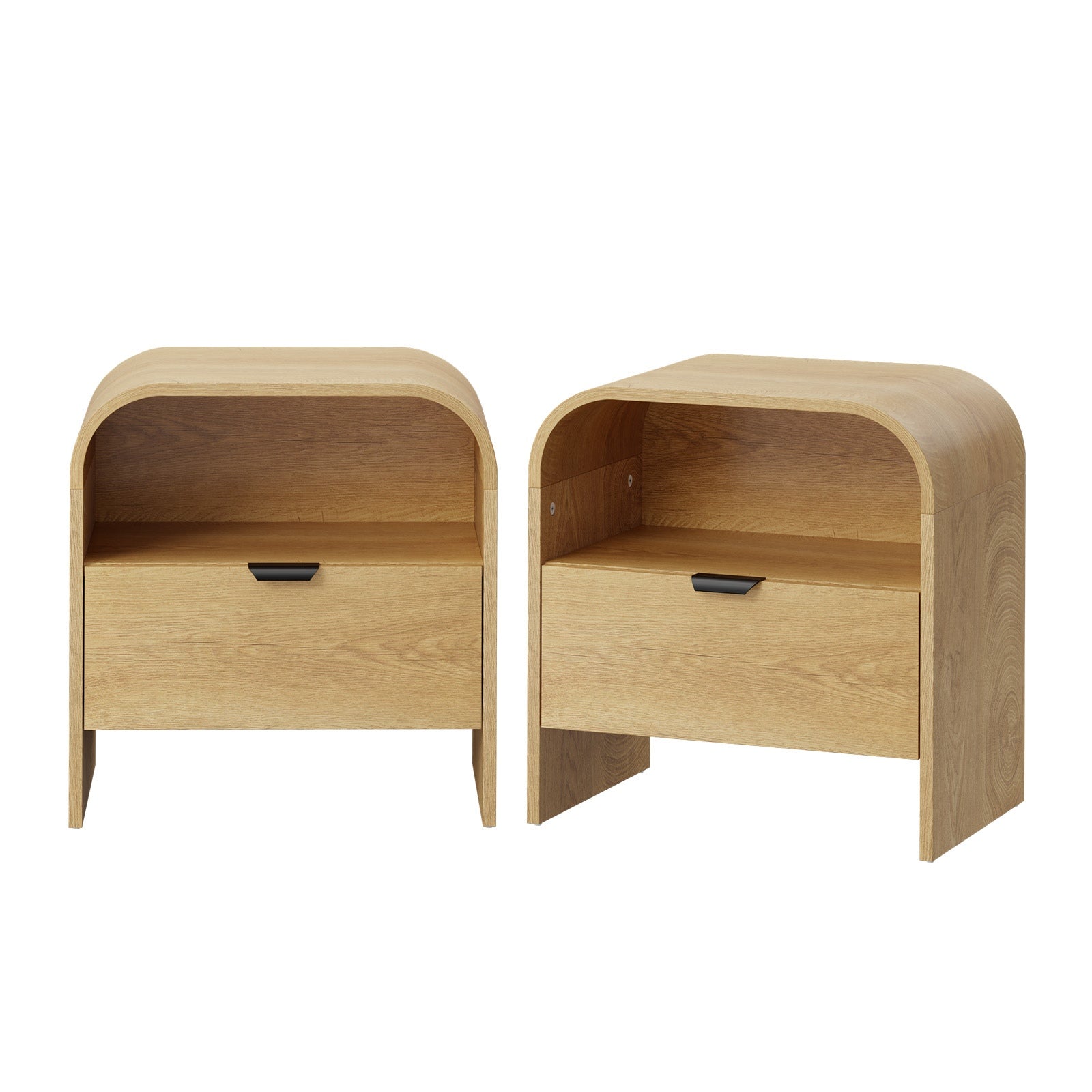Oikiture 2PC Bedside Table Drawer Open Shelf Storage Cabinet Nightstand Natural