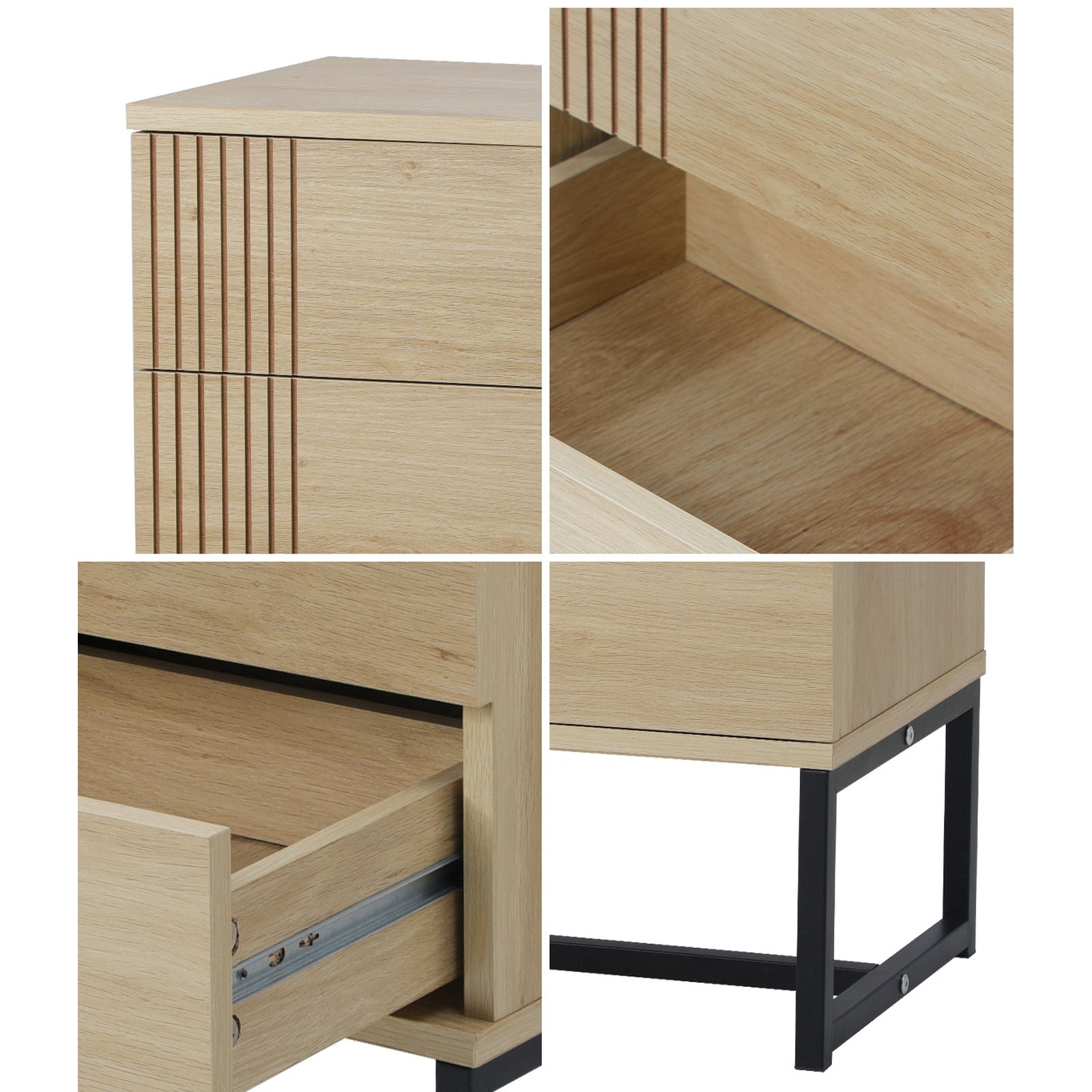 Oikiture Bedside Tables 2 Drawers Side Table Bedroom Storage Nightstand Metal - Sunyee