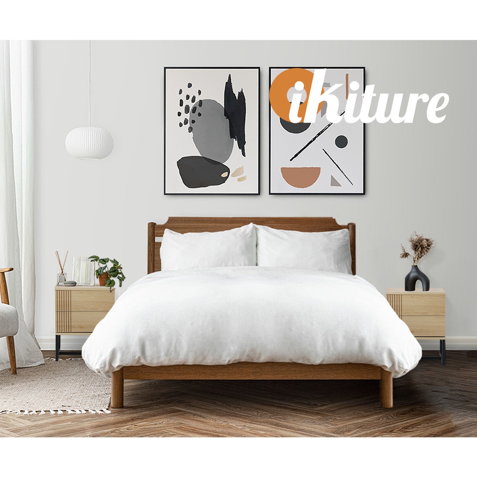 Oikiture Bedside Tables 2 Drawers Side Table Bedroom Storage Nightstand Metal - Sunyee