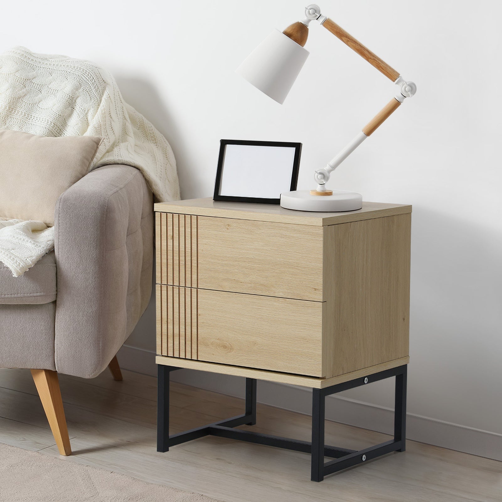 Oikiture Set of 2 Bedside Tables Side Table Bedroom Storage Nightstand Metal - Sunyee