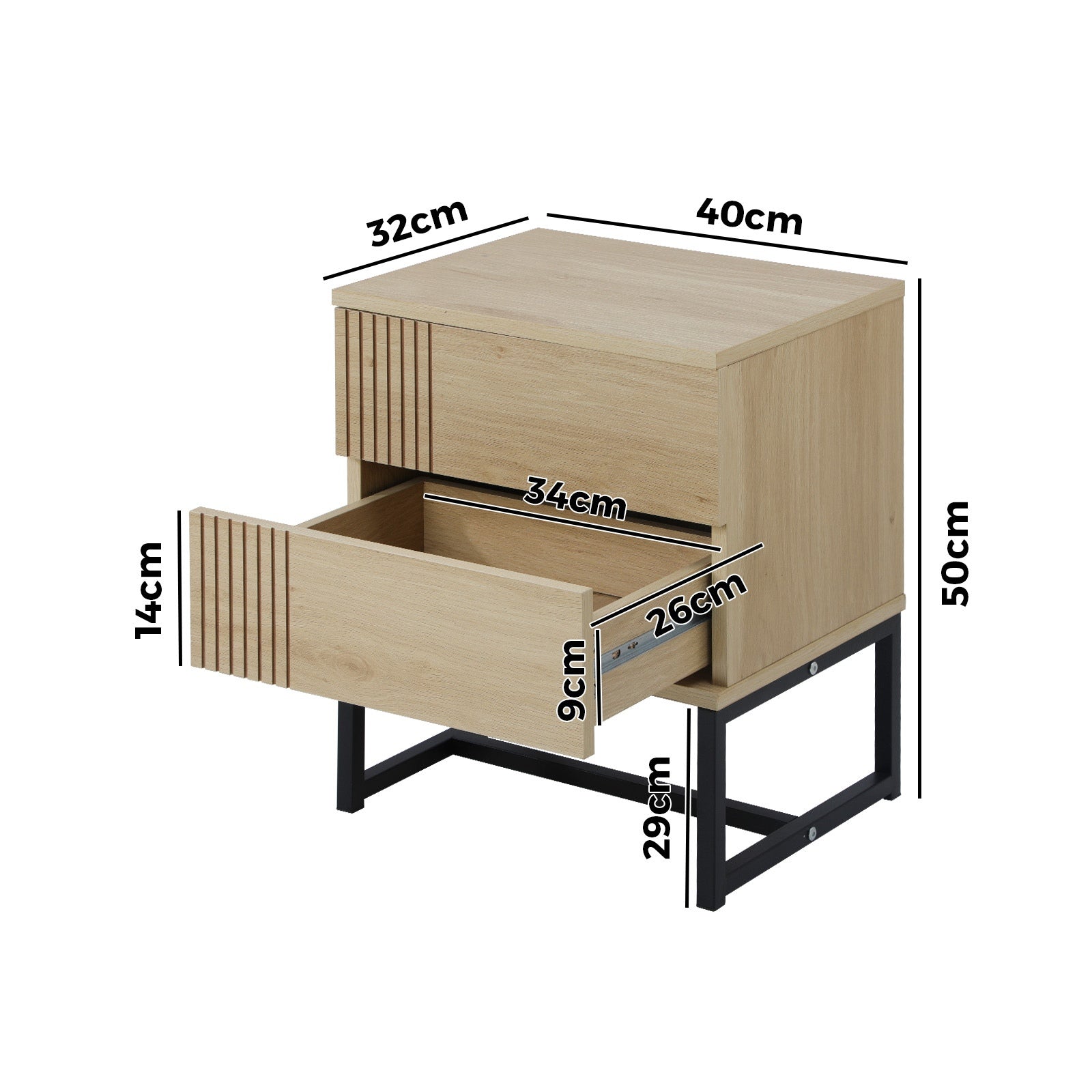 Oikiture Set of 2 Bedside Tables Side Table Bedroom Storage Nightstand Metal - Sunyee