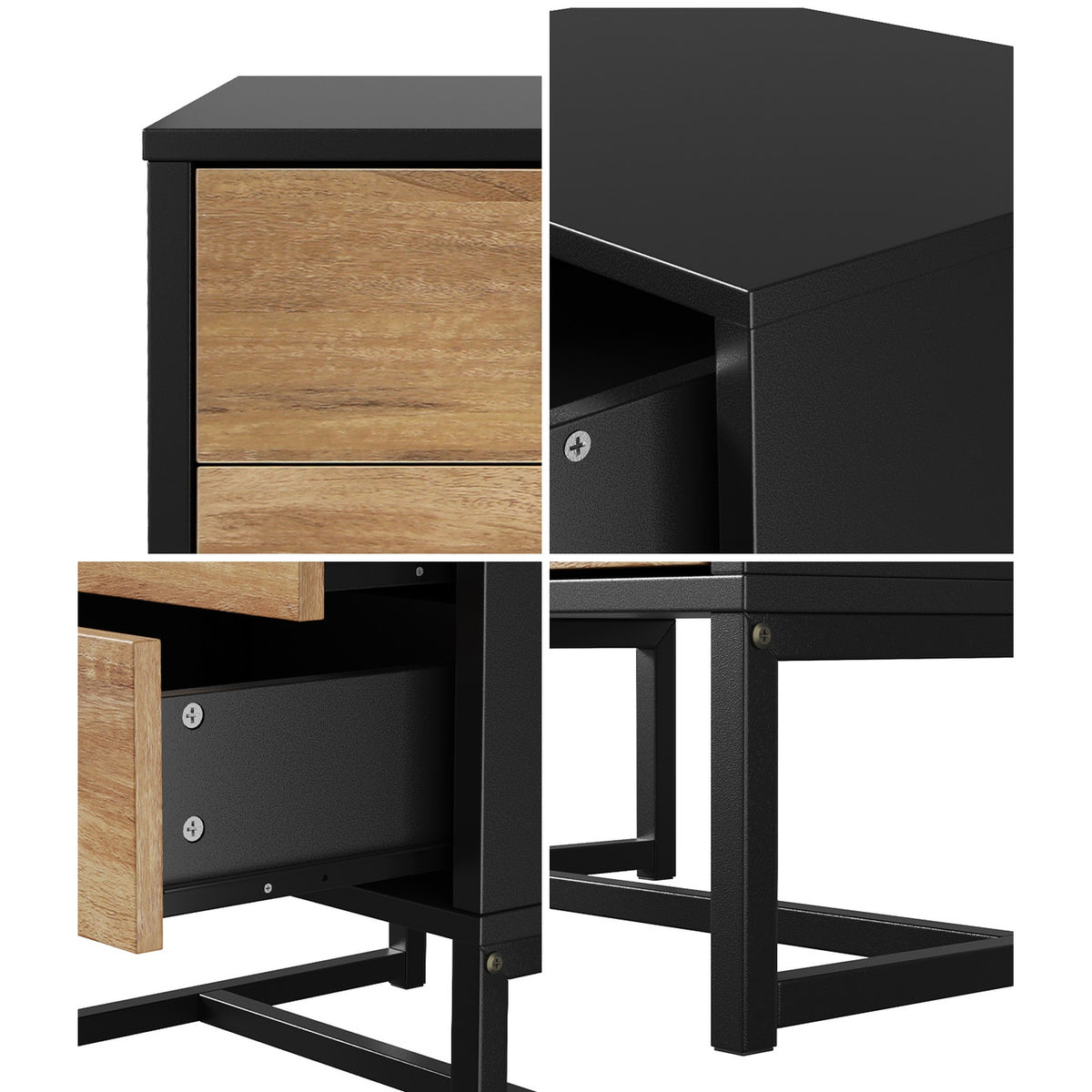 Oikiture Bedside Table 2 Drawers Side Tables Storage Nightstand Metal Industrial - Sunyee