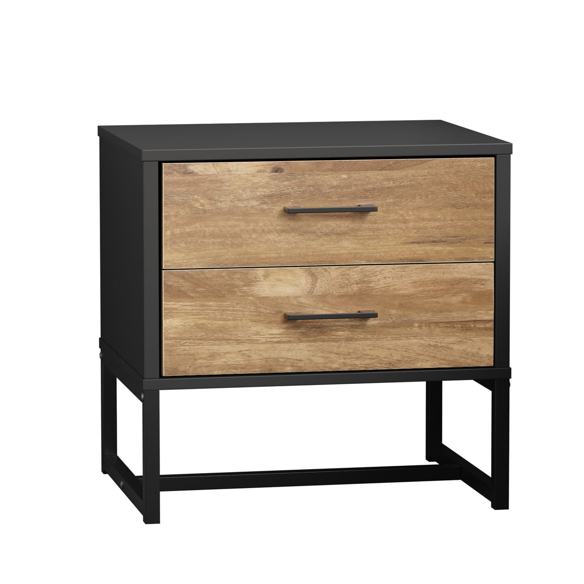 Oikiture Bedside Table 2 Drawers Side Tables Storage Nightstand Metal Industrial - Sunyee
