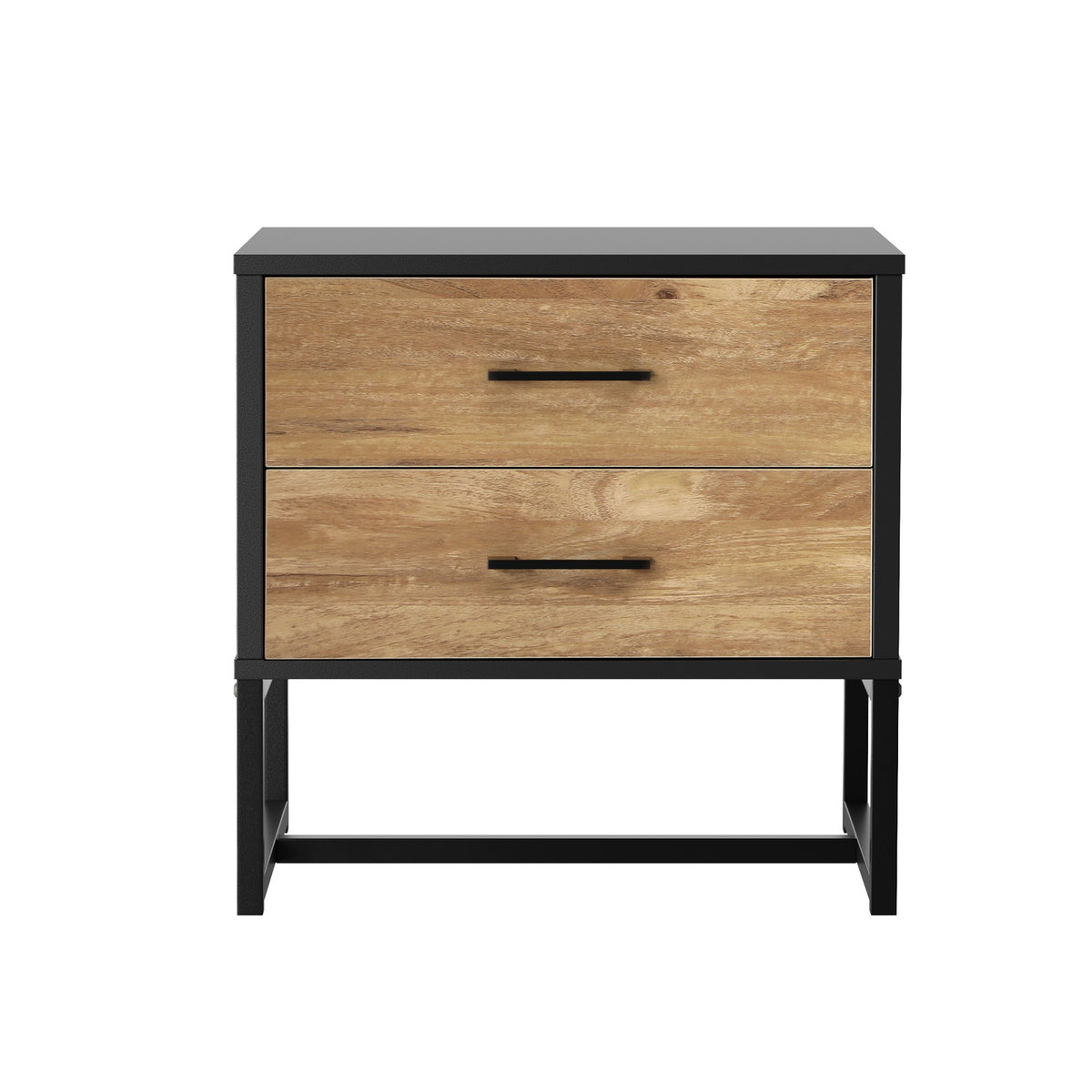 Oikiture Bedside Table 2 Drawers Side Tables Storage Nightstand Metal Industrial - Sunyee