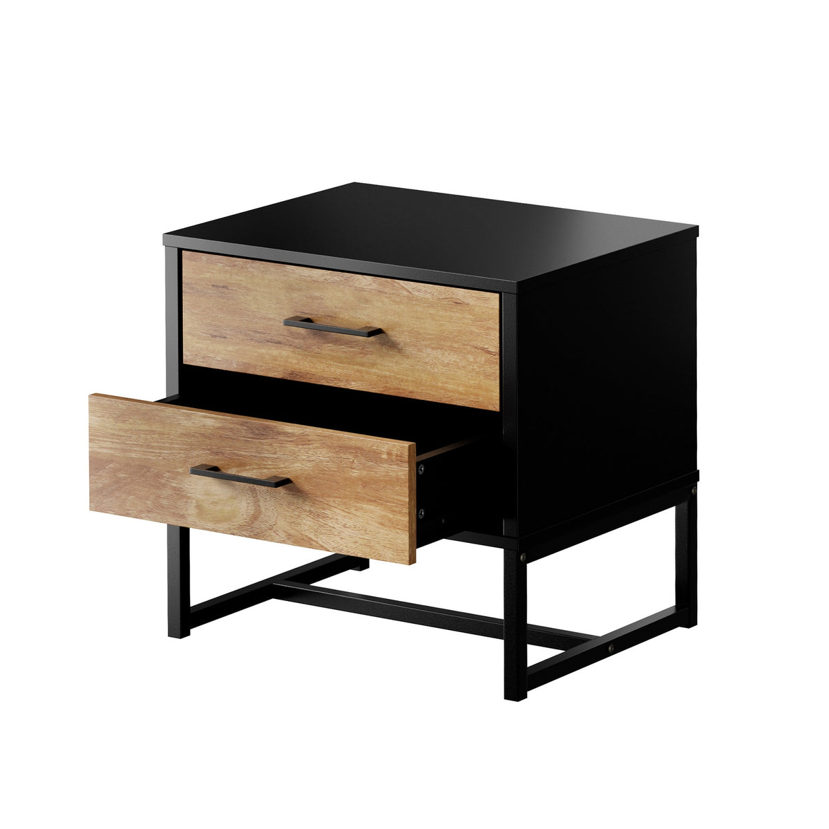 Oikiture Bedside Table 2 Drawers Side Tables Storage Nightstand Metal Industrial - Sunyee