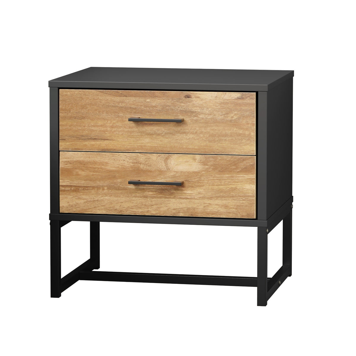 Oikiture Bedside Table 2 Drawers Side Tables Storage Nightstand Metal Industrial - Sunyee