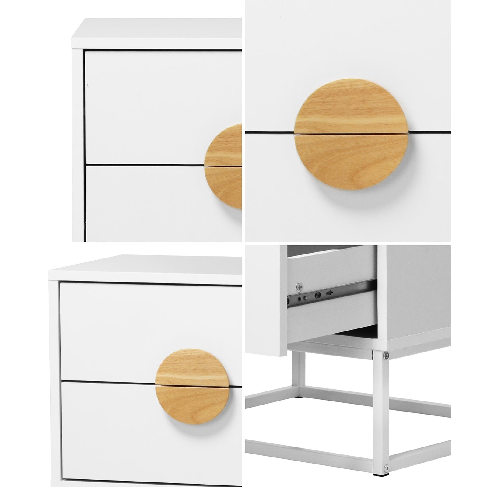 Oikiture Bedside Table Nightstand 2 Drawers Side End Table Steel Legs White