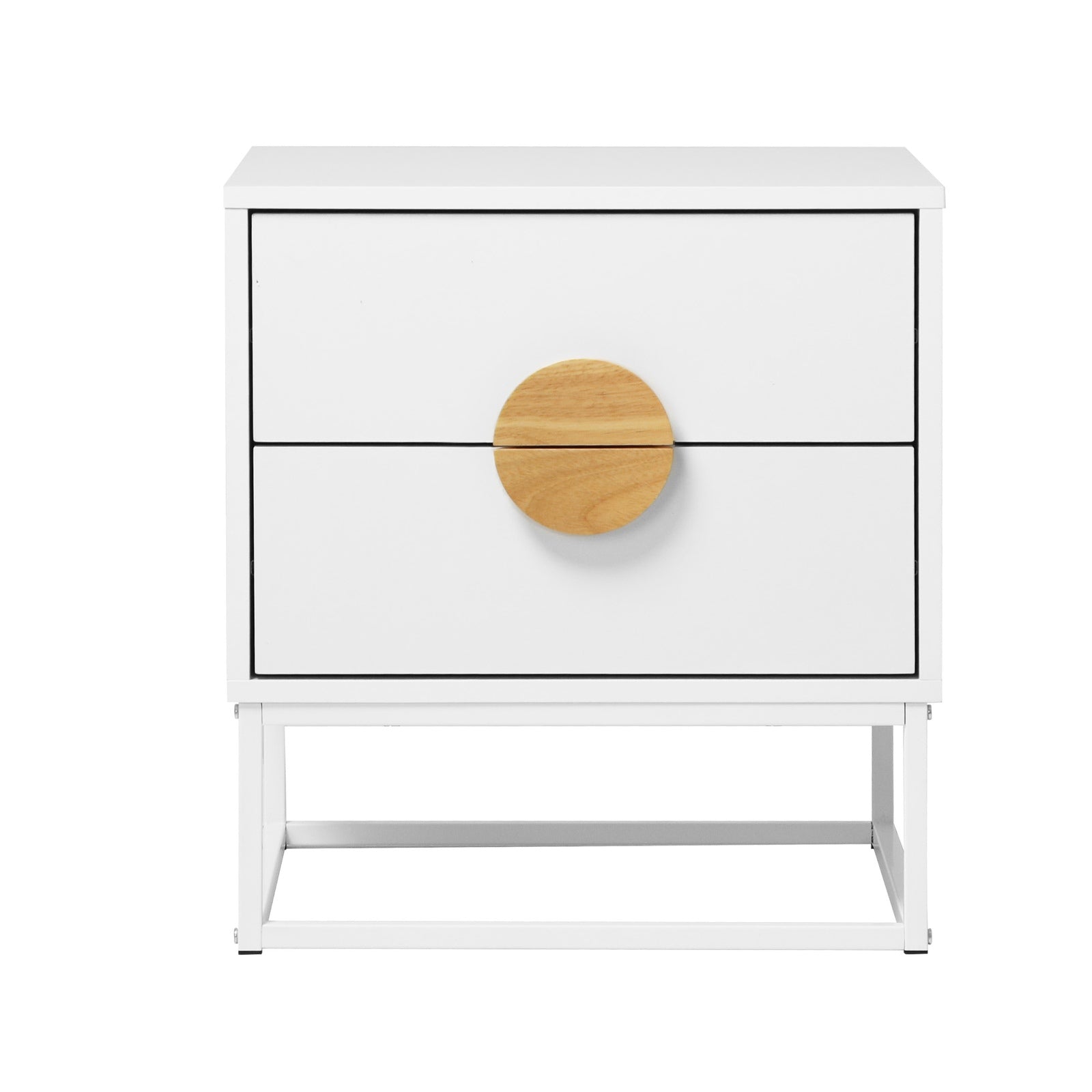 Oikiture Bedside Table Nightstand 2 Drawers Side End Table Steel Legs White