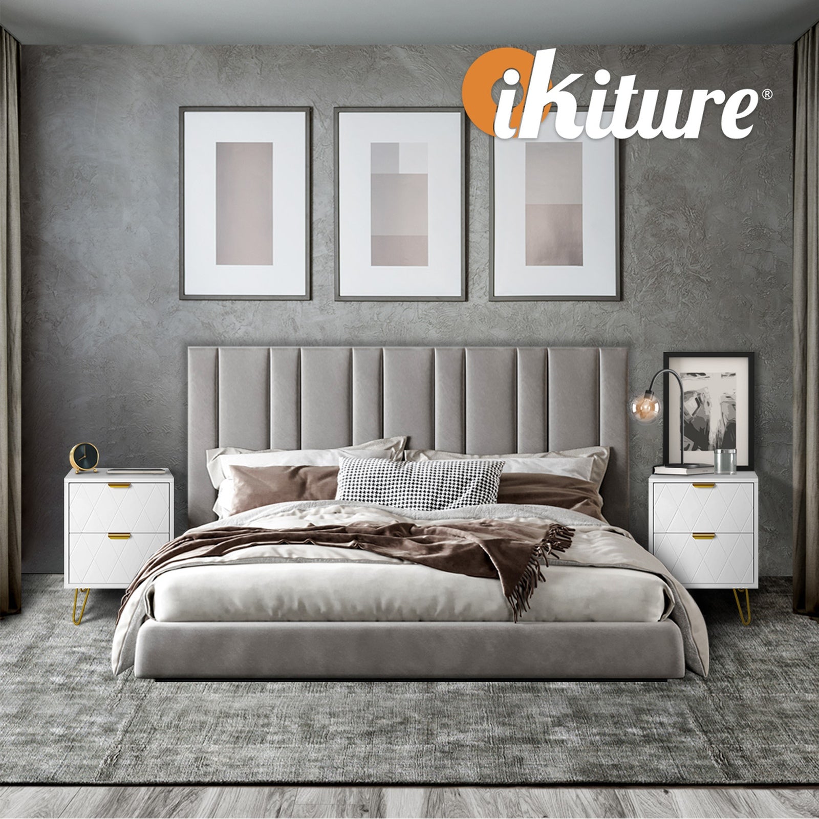 Oikiture Bedside Table 2 Drawers Gold Metal Nightstand Storage Cabinet White - Sunyee