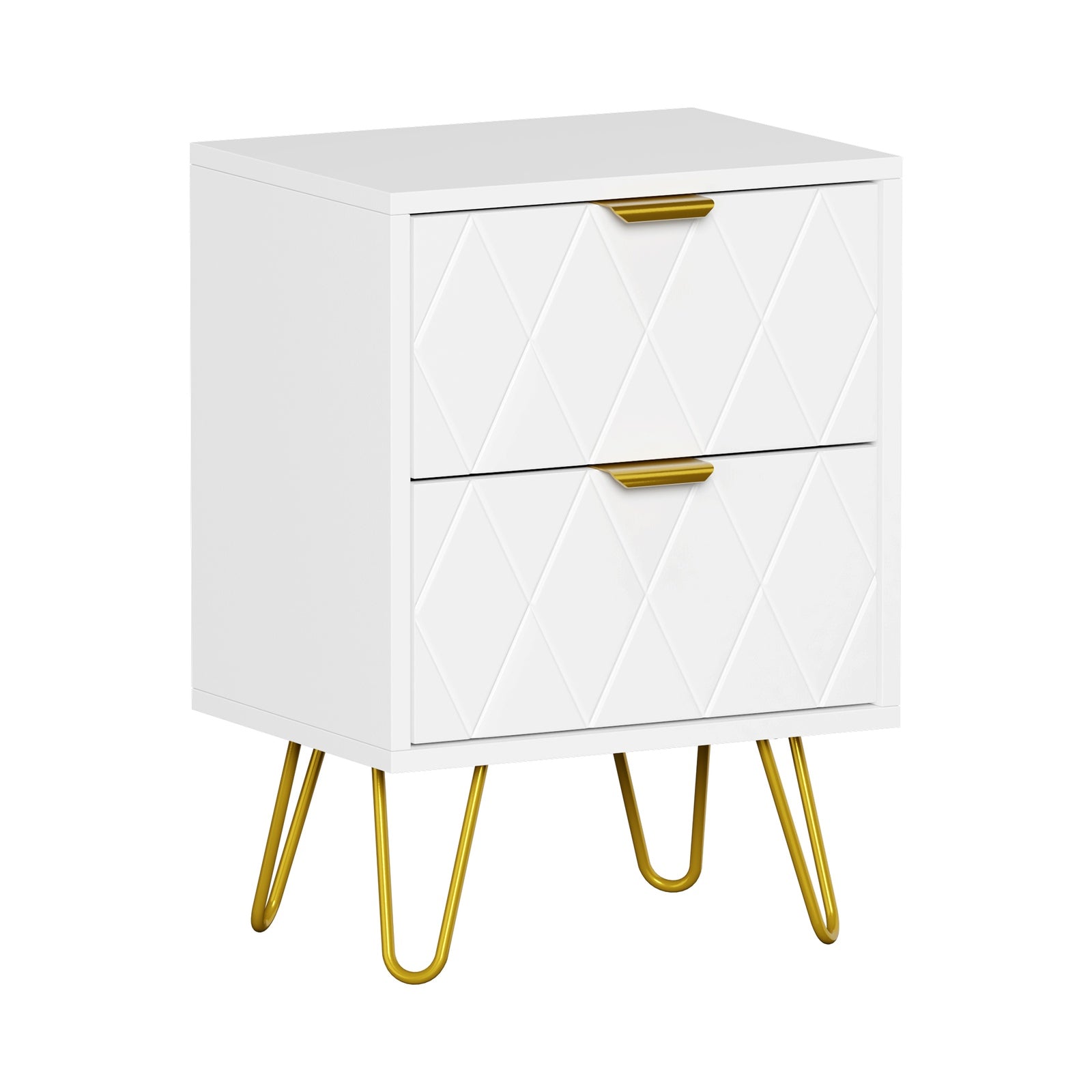 Oikiture Bedside Table 2 Drawers Gold Metal Nightstand Storage Cabinet White - Sunyee